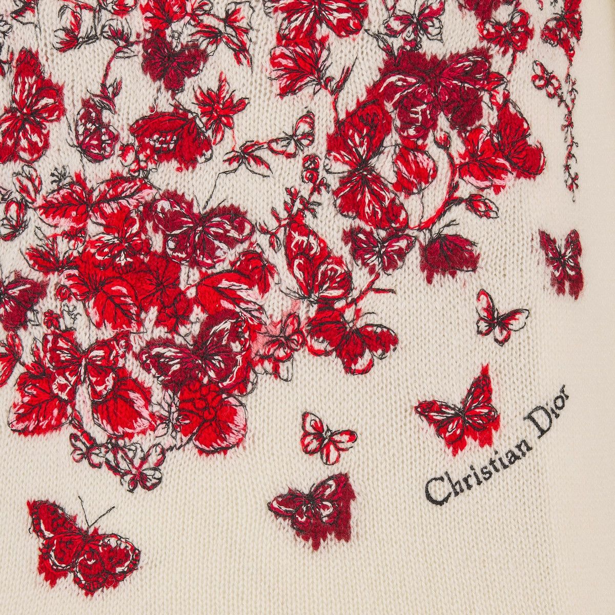 Dior o1bcso1str0225 Embroidered Sweater in Ecru/Red Size S / US 4 / IT 40 - 3 Thumbnail