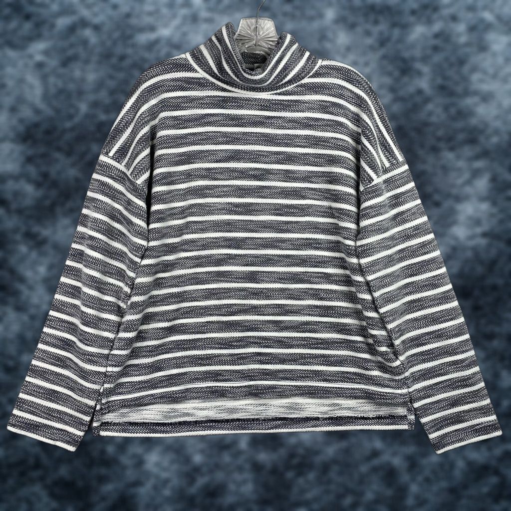 J.Crew VINTAGE J Crew Sweater Womens M Blue Stripe Turtleneck Pullover Knit Top Stretch Raglan Size M / US 6-8 / IT 42-44 - 1 Thumbnail