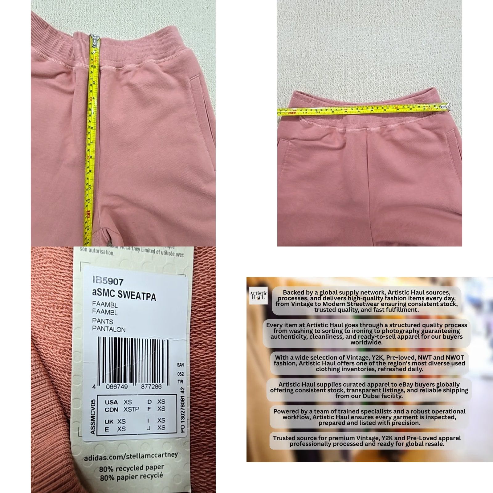 Stella McCartney Adidas By Stella McCartney Women Sweatpants XS Pink Size 26" / US 2 / IT 38 - 8 Thumbnail