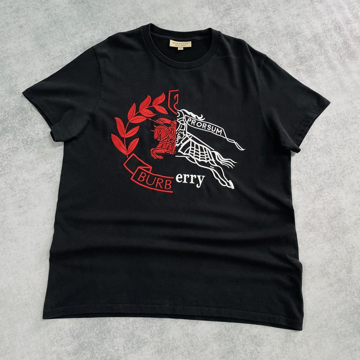 Burberry Prorsum Embroidered Logo Men’s T-Shirt Size XL Split Crest