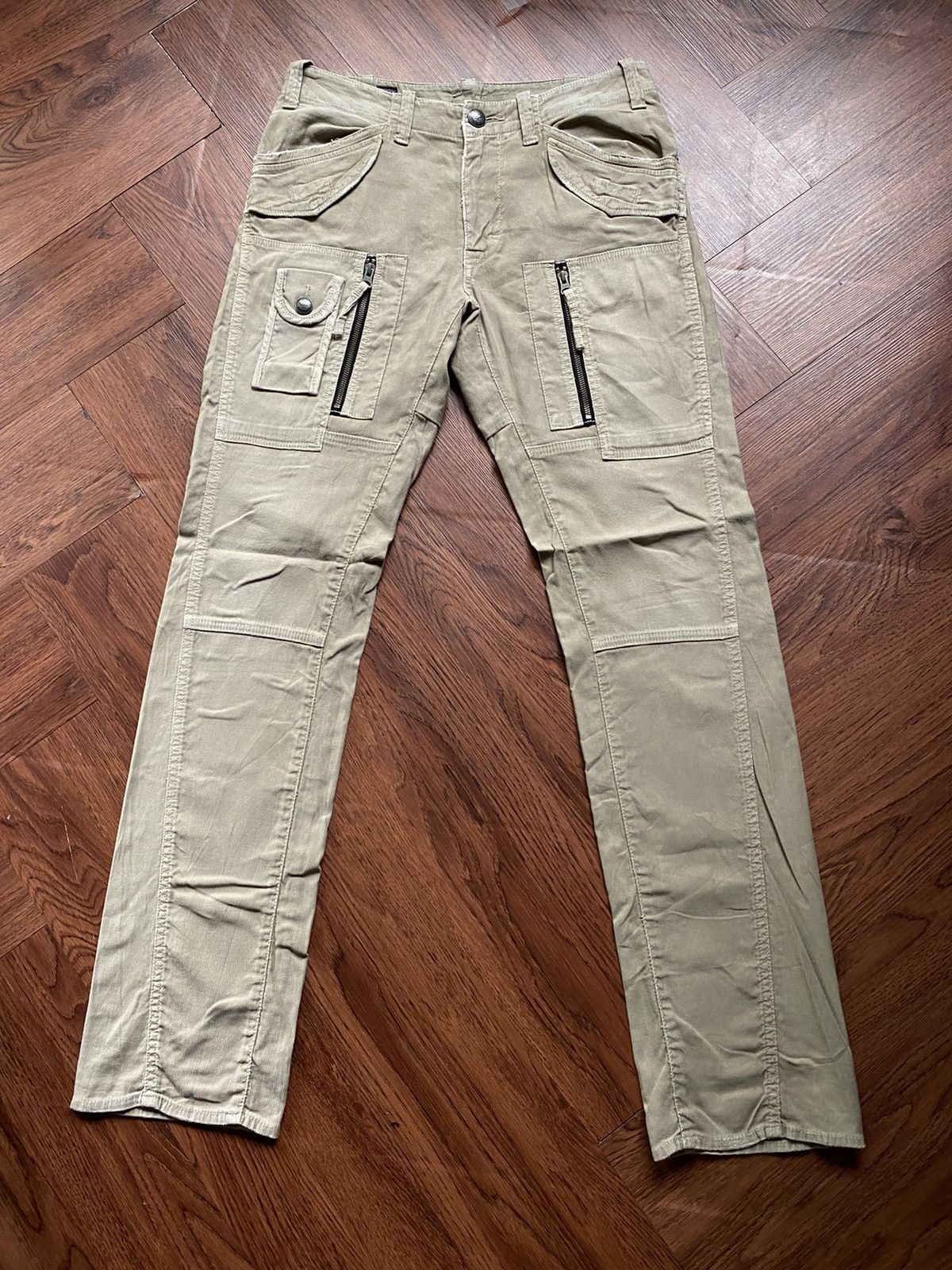 image of Vintage Bartack Coduroy Double Zipper Pockets Pants in Cream, Men's (Size 32)