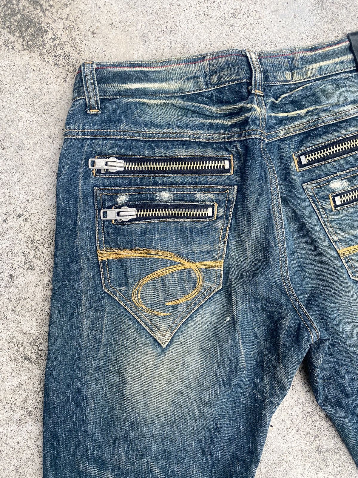 If Six Was Nine × Japanese Brand Flare Jeans Red Pepper Honeycomb Clawmark Splash Size US 33 - 21 Thumbnail