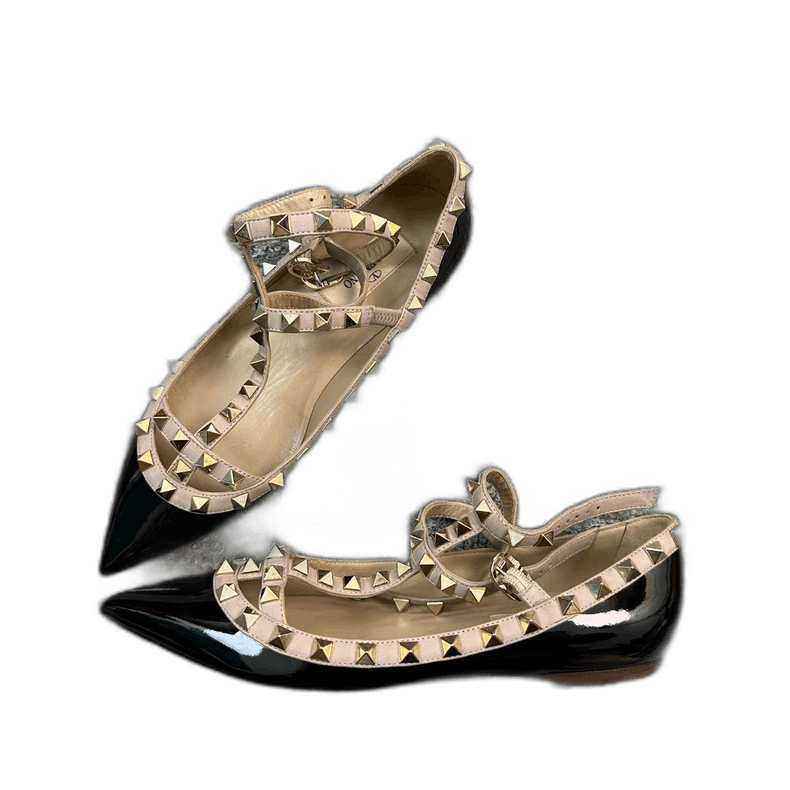 Valentino Valentino Black Patent Flat Shoes with Studs Size US 4 / IT 34 - 1 Thumbnail