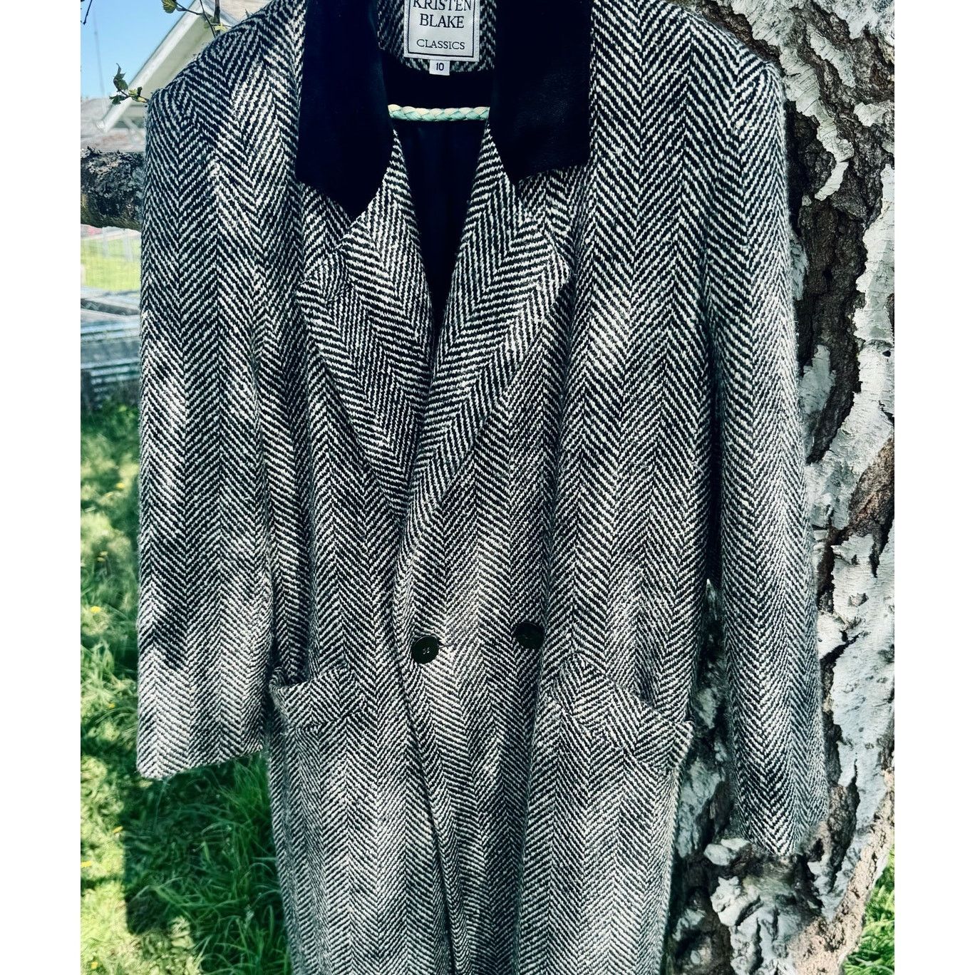 Vintage Vtg '80s Kristen Blake Herringbone Tweed Duster Size M / US 6-8 / IT 42-44 - 6 Thumbnail