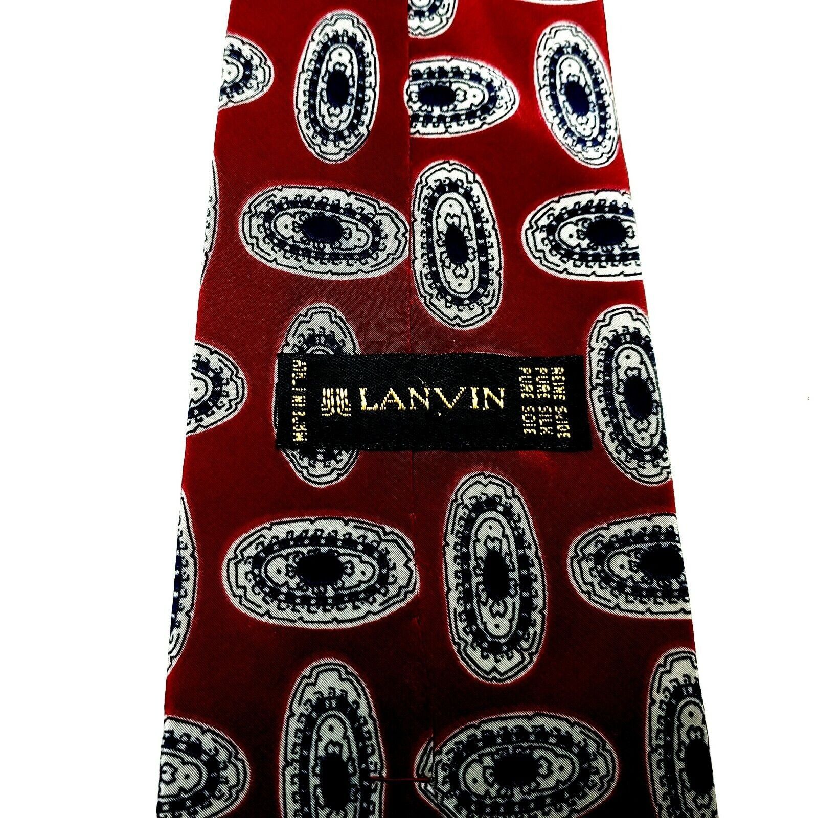 Lanvin DAMAGED Lanvin Silk Tie Print Maroon Red Geometric Short Size ONE SIZE - 3 Thumbnail