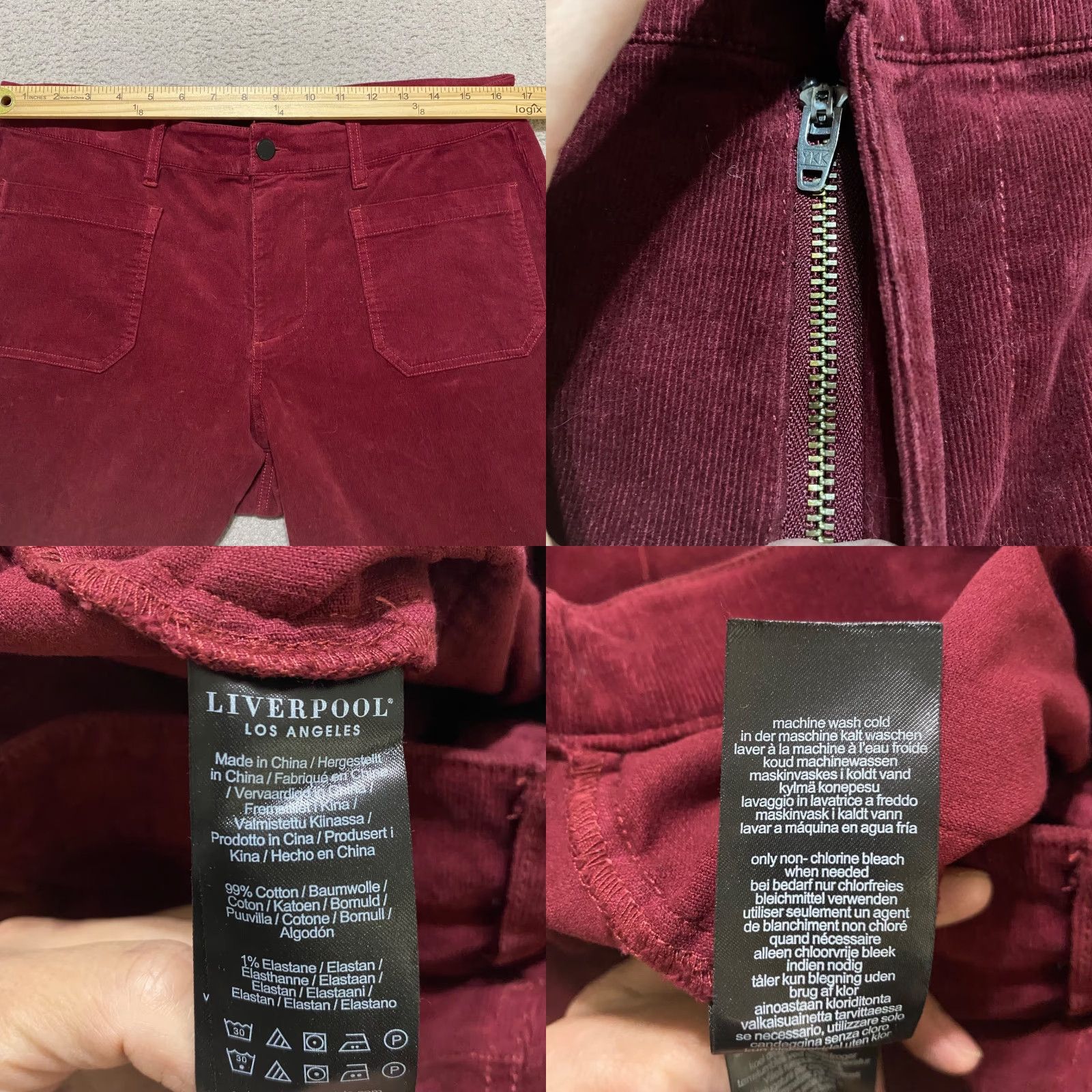 Vintage Liverpool Womens sz 12 Jeans Red Corduroy Wide Leg Crop High Rise Crop Dark Wash Size 34" / US 12 / IT 48 - 8 Thumbnail