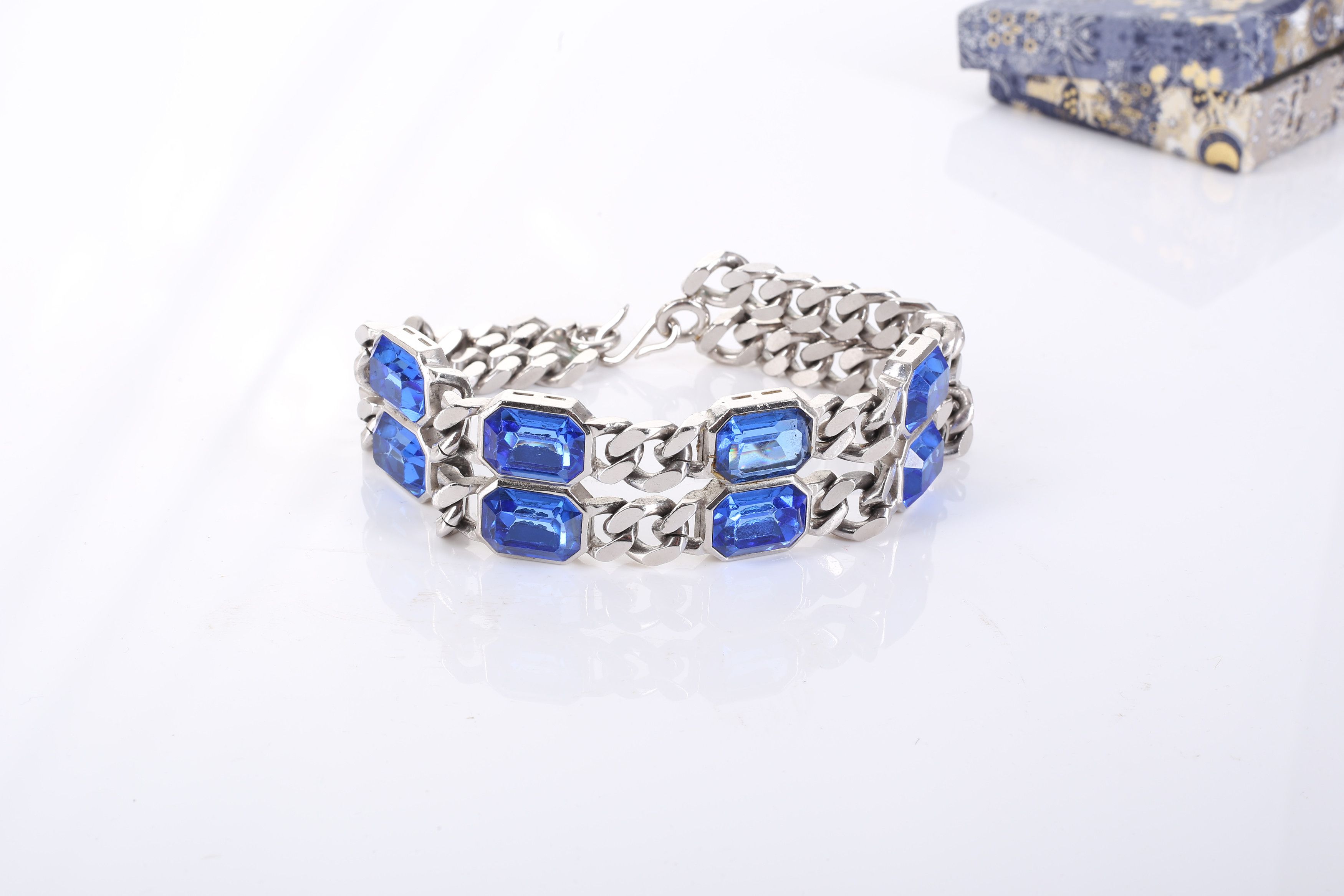 Christian Dior Monsieur Christian Dior Blue Crystal Silver Chain Necklace Size ONE SIZE - 1 Thumbnail