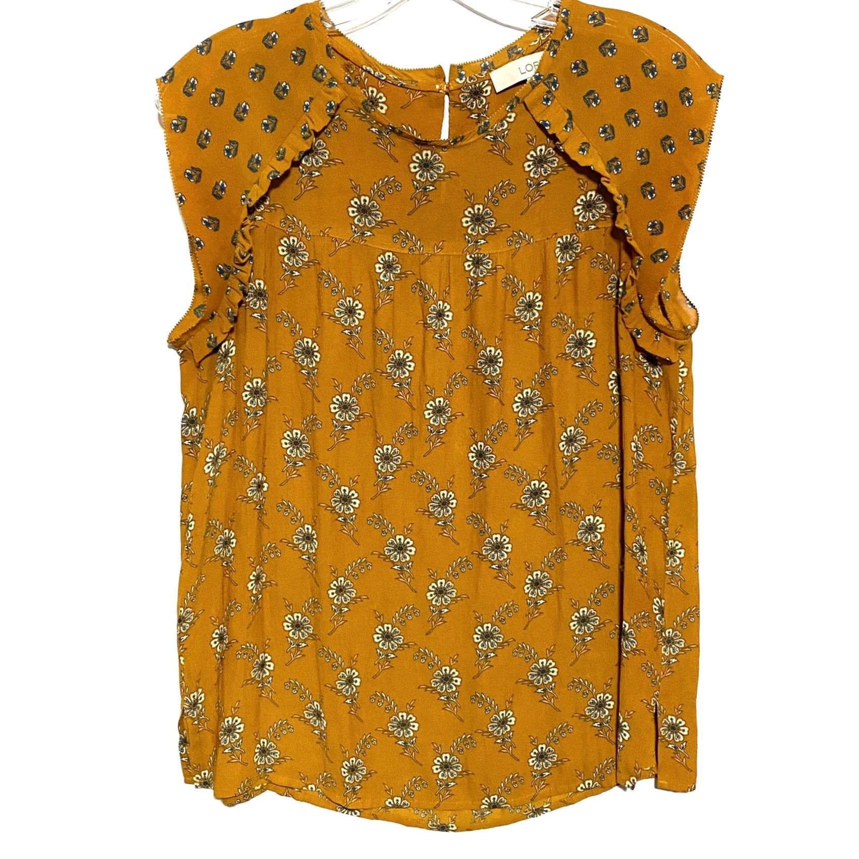 Loft VINTAGE LOFT Blouse Shirt Orange Floral Boho Chic Peasant Cottage Ruffles Flow y Short Sleeve Crew Neck Women S Spring Fall Summer Winter 0 Size S / US 4 / IT 40 - 2 Thumbnail