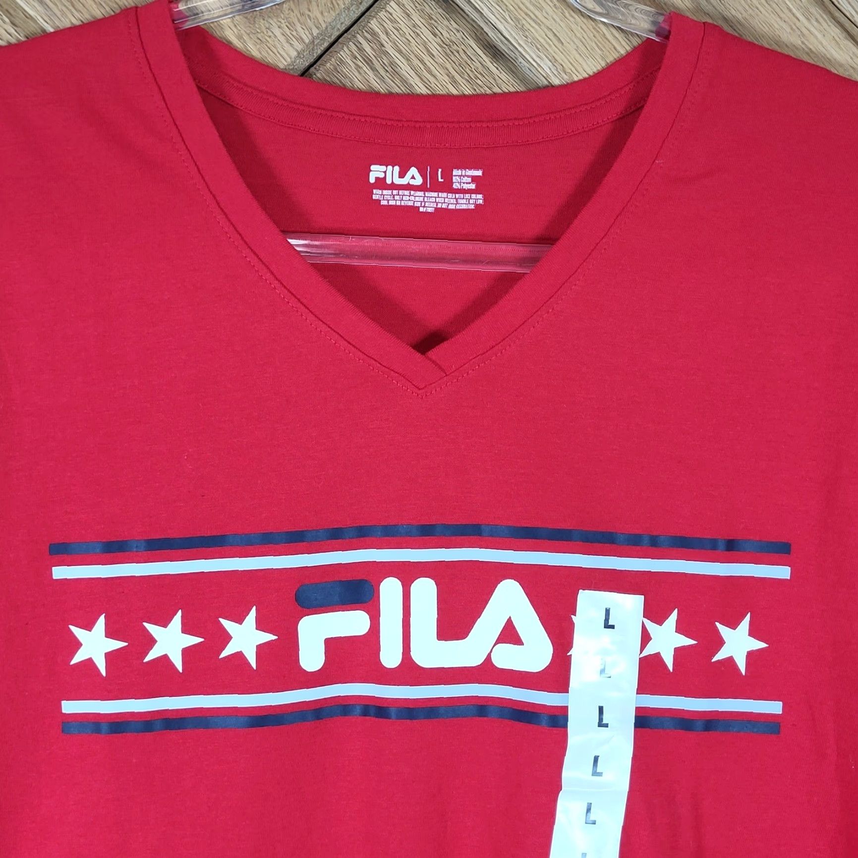 Fila FILA T Shirt Womens L Red V Neck Short Sleeve Graphic Logo Stars Size L / US 10 / IT 46 - 2 Thumbnail