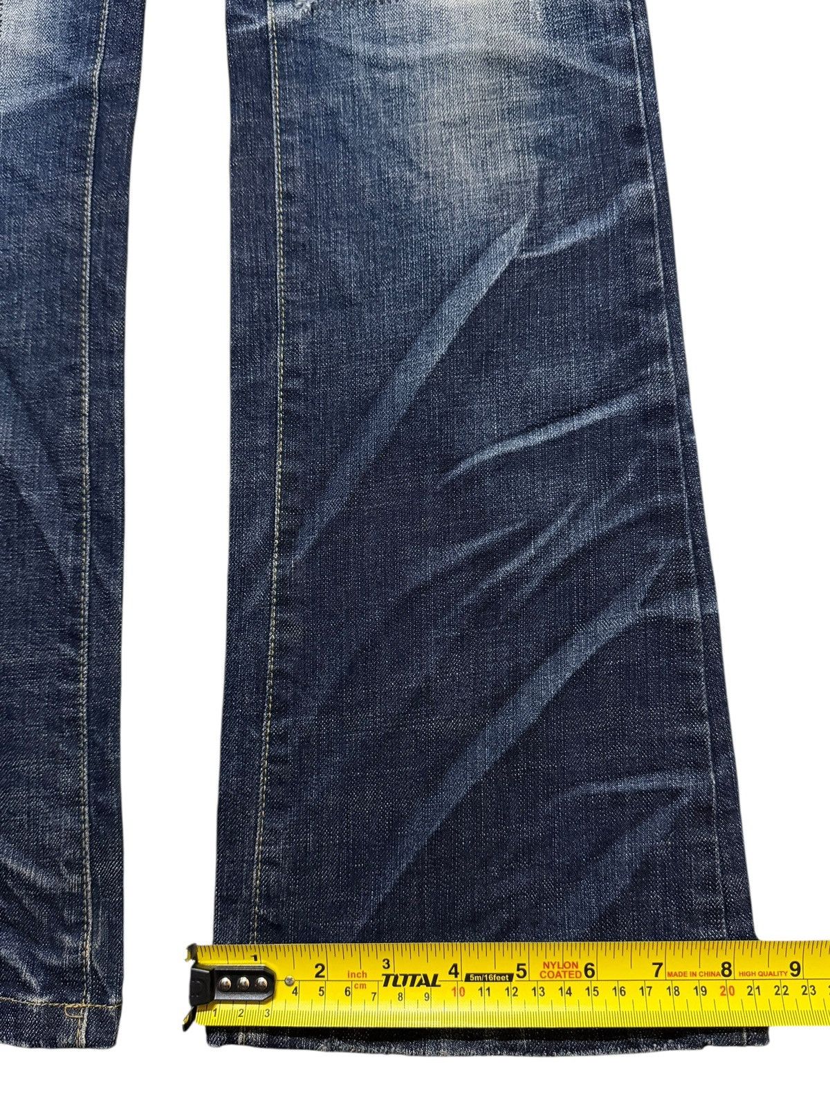 If Six Was Nine Vintage Y2K Blue Faded Wash Clawmark Whiskers Wide Leg Flare Size US 31 - 14 Thumbnail