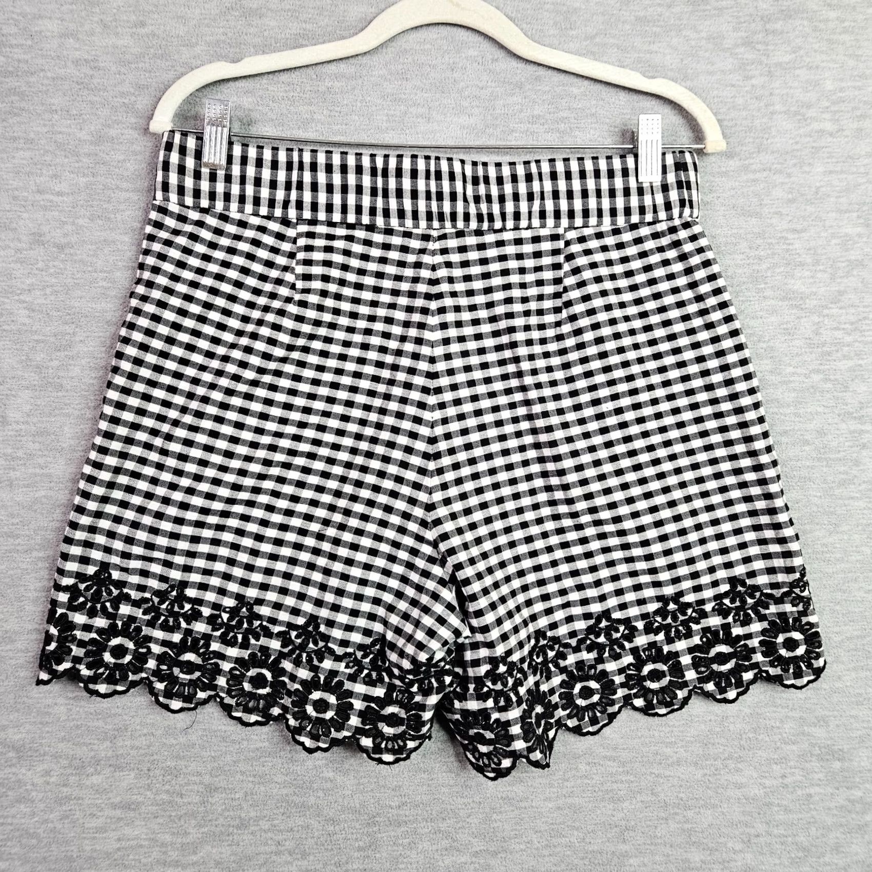 J.Crew J.CREW High Rise Gingham Eyelet Scallop Hem Shorts Elastic Waistband Size 8 New Multicolor Cotton Classic Womens Size 30" / US 8 / IT 44 - 3 Thumbnail