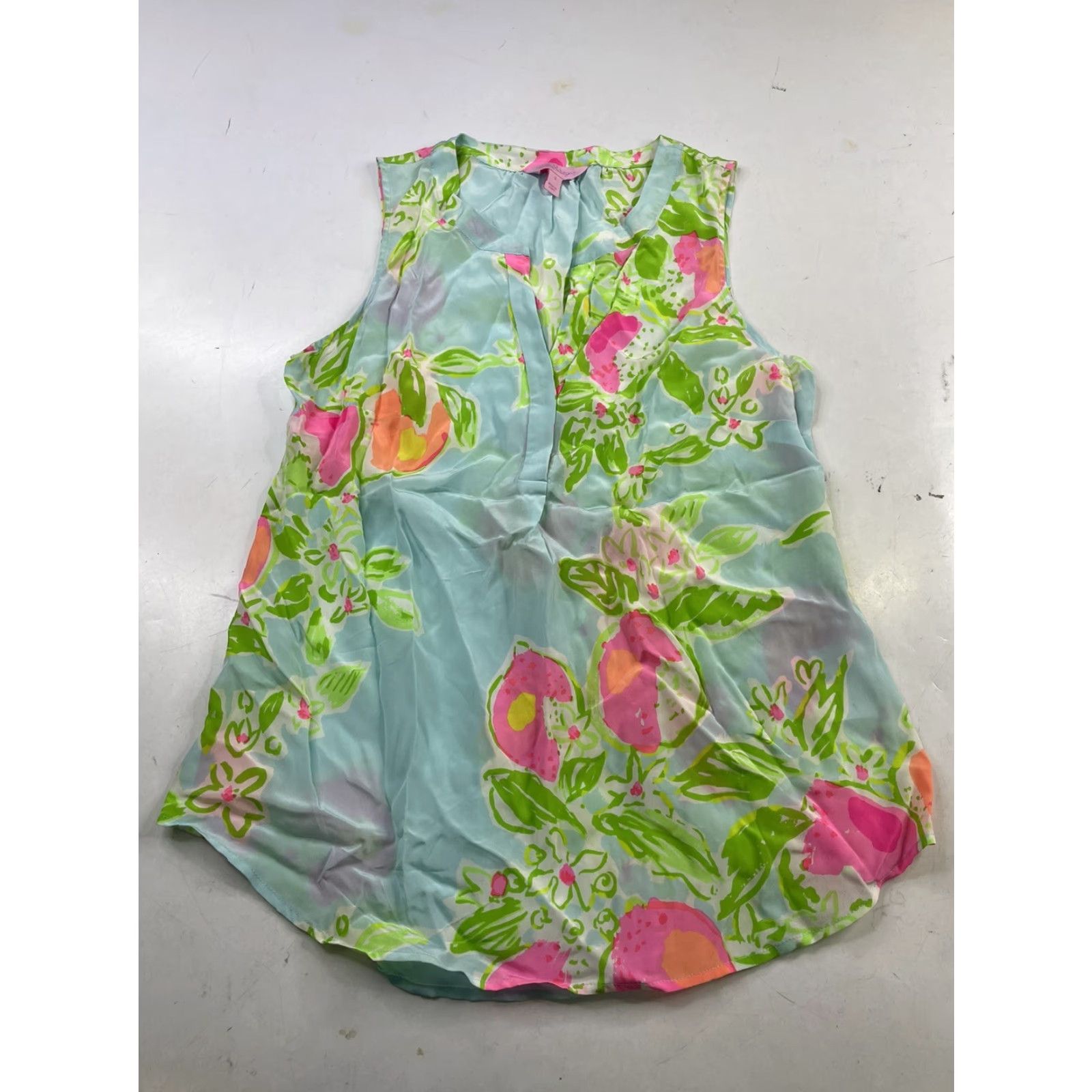 Lilly Pulitzer LILLY PULITZER Stacey Womens Small Pink Lemonade 100% Silk Sleeveless Top V-Neck Short Sleeve Floral Multicolor Stacey Womens S Silk Top Size S / US 4 / IT 40 - 2 Thumbnail