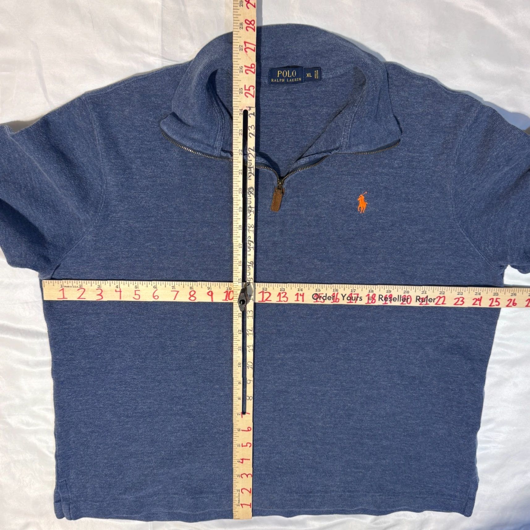 Polo Ralph Lauren Polo Ralph Lauren bLUE Ribbed 1/4 Zip Knit Sweater Mens XL Orange Pony Size US XL / EU 56 / 4 - 6 Thumbnail