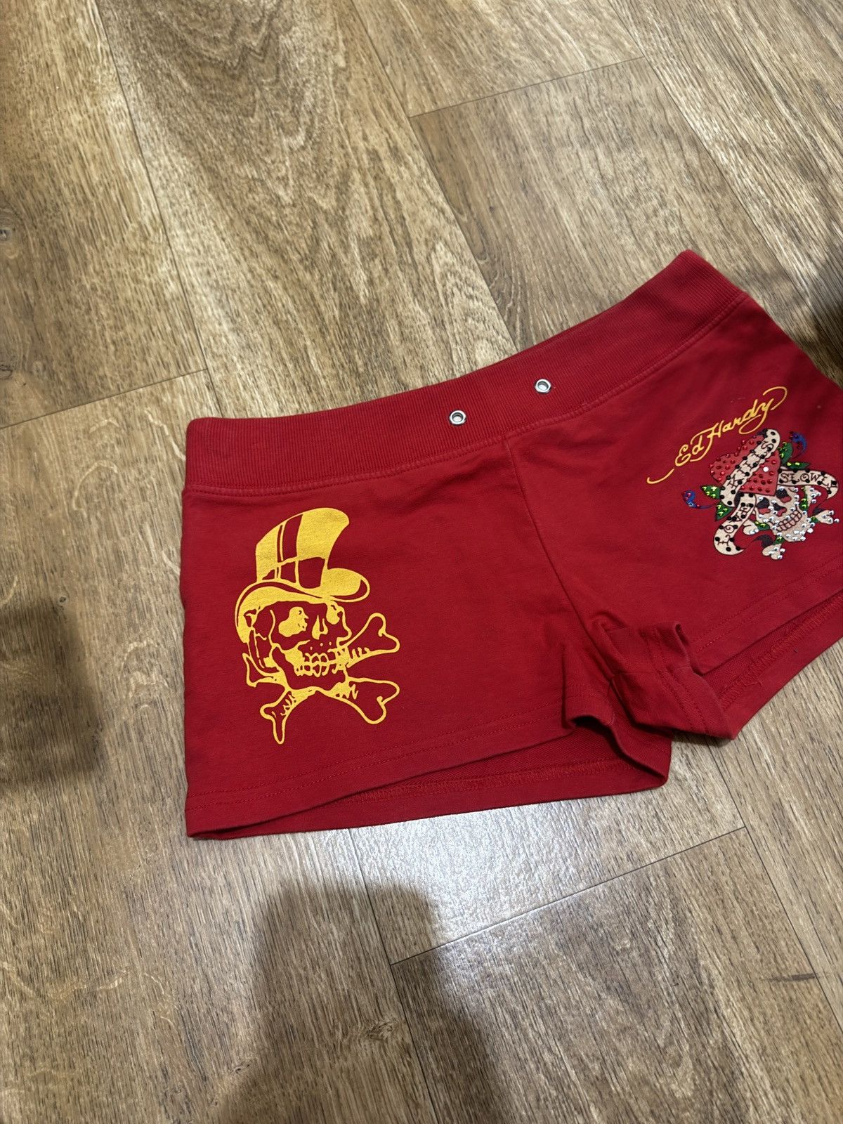 Ed Hardy VINTAGE ED HARDY BY CHRISTIAN AUDIGIER MINI RED SHORTS Size 29" - 4 Thumbnail
