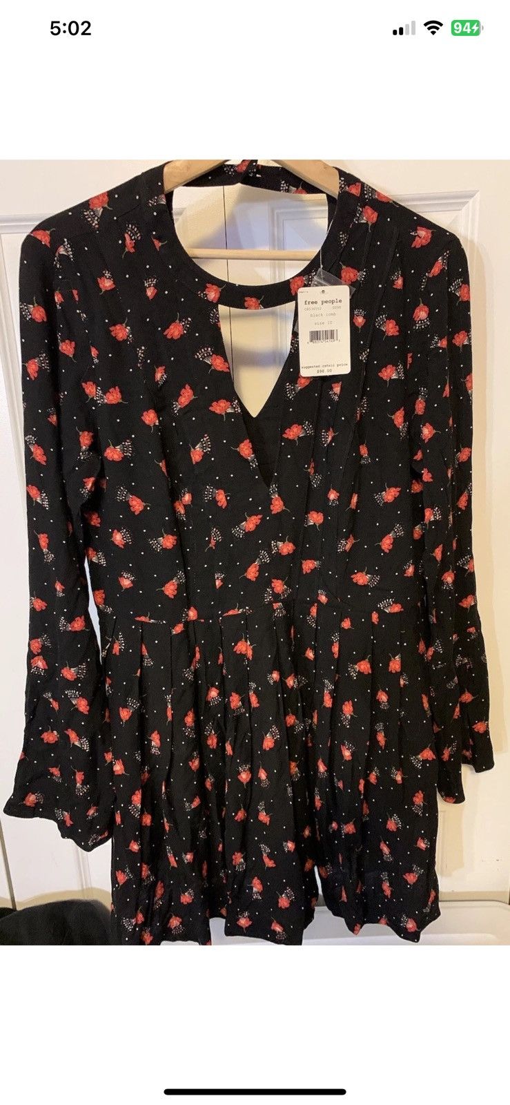 Free People Free People womens sz 10 black red floral dress v neck Size ONE SIZE - 5 Thumbnail