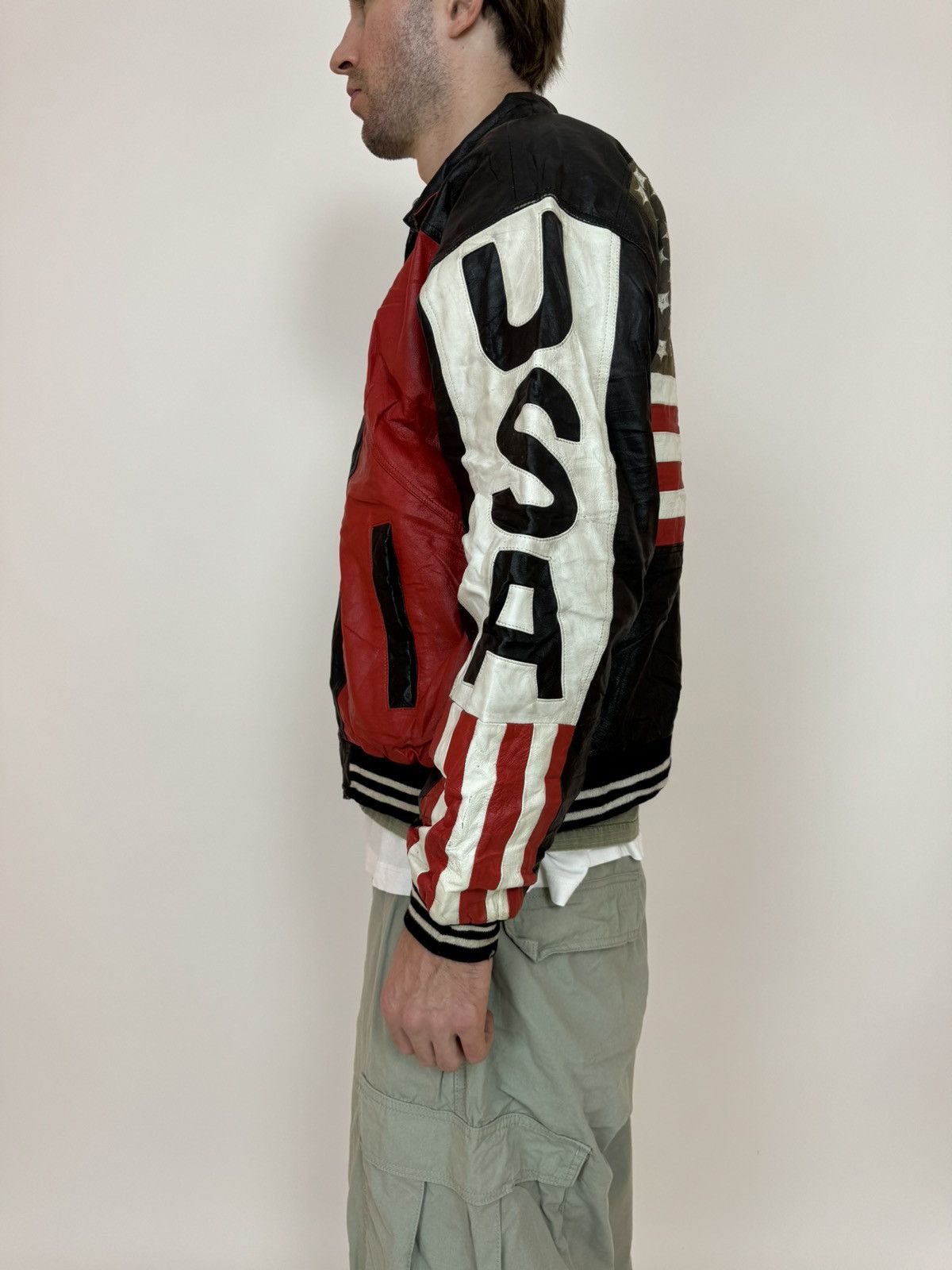 Vintage Vintage Leather Jacket 9000 Motorcycle USA American Flag Size US XXL / EU 58 / 5 - 3 Thumbnail