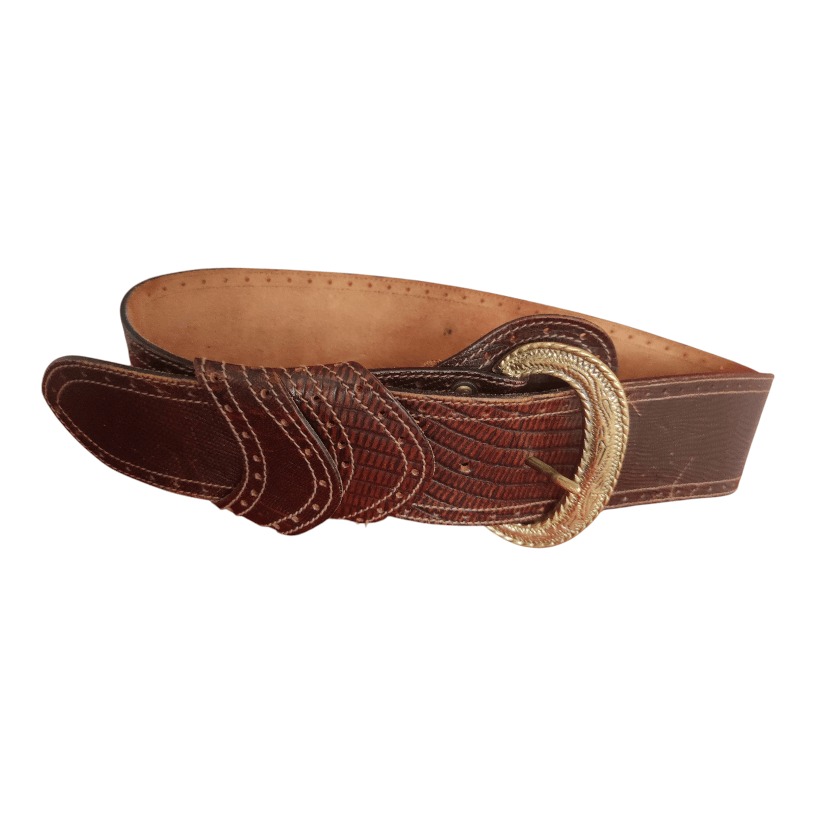 Genuine Leather Il Cinturaio Western Leather Belt Brass Buckle Made in Italy Size ONE SIZE - 1 Thumbnail