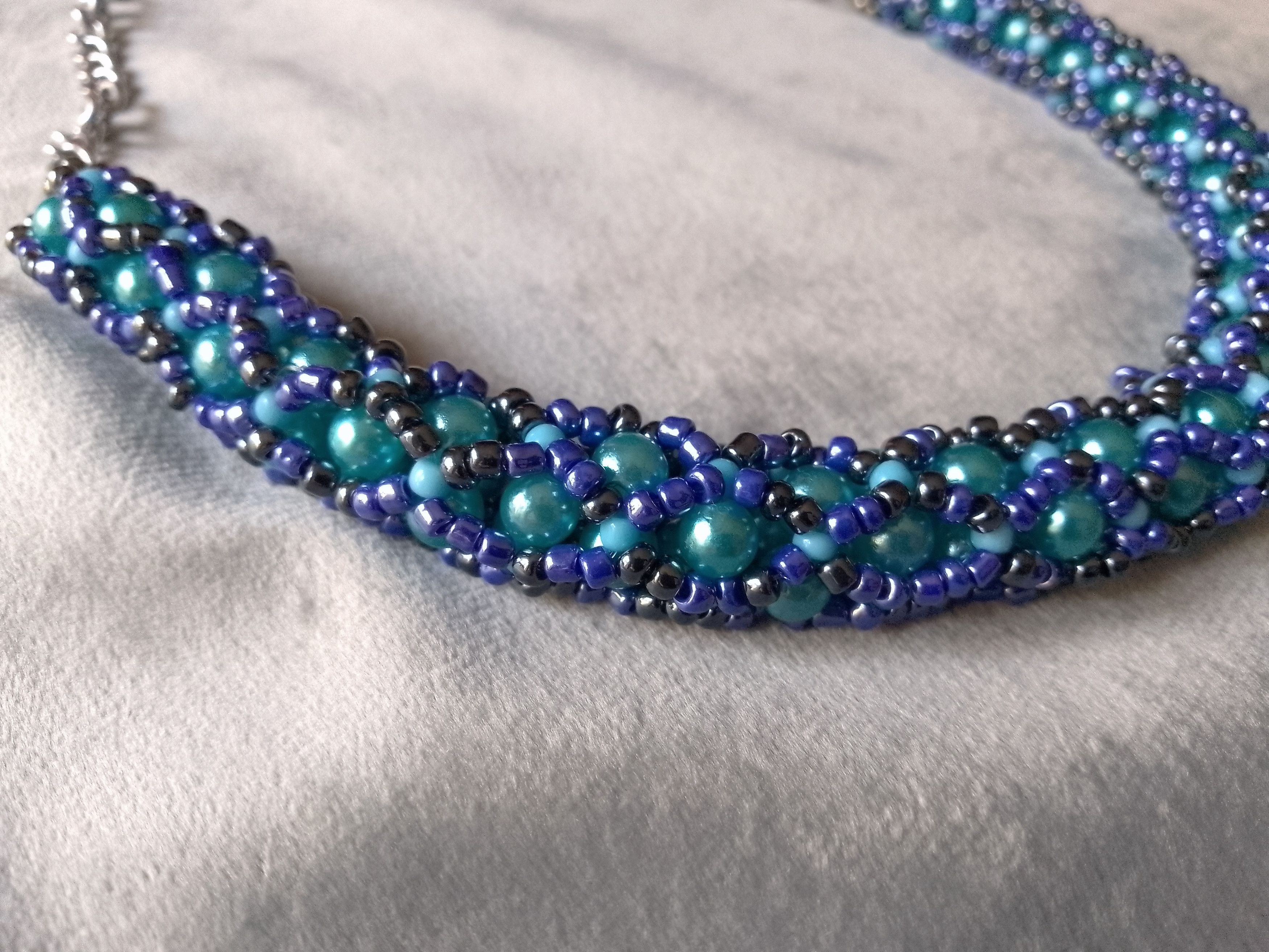 Handmade Necklace Vintage Netted Tubular Blue Pearls Elegant Size ONE SIZE - 3 Thumbnail