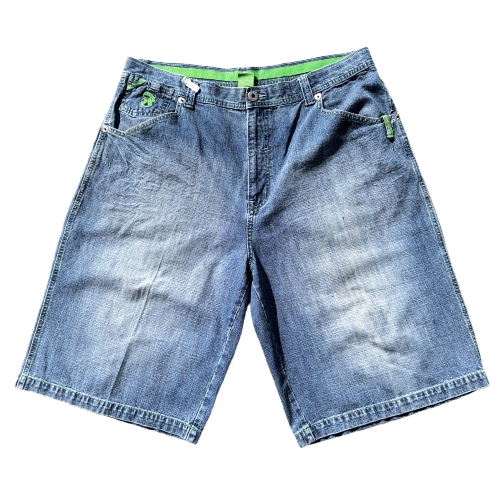 Vintage VINTAGE Barefox Bermuda Shorts Men 42 Light Wash Embroidered Pockets Green Blue Y2K Urbanfolks Jean Shorts Size US 42 / EU 58 - 2 Thumbnail