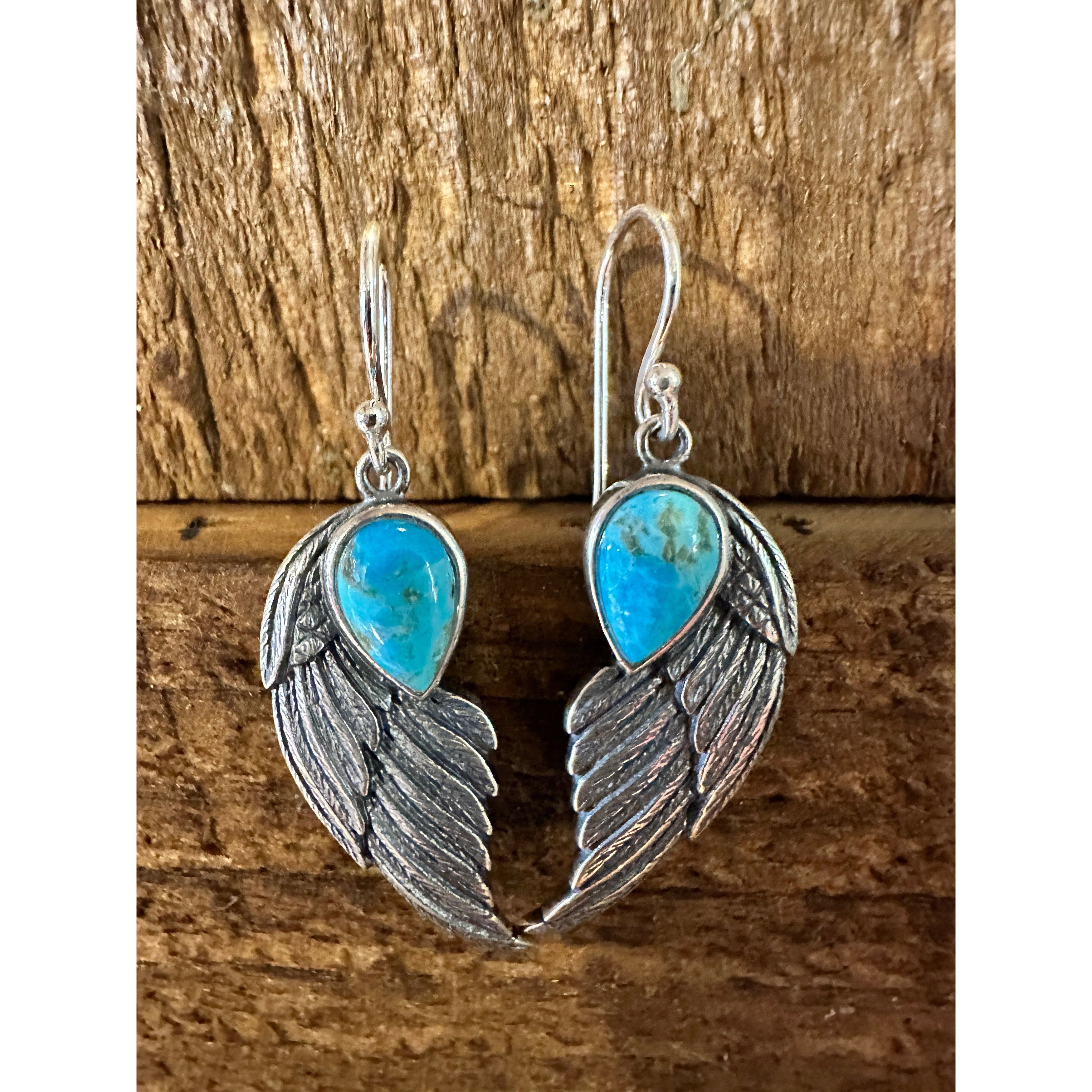 Other Navajo Eagle Wing Turquoise Earrings in Sterling Silver - Ha Size ONE SIZE - 3 Thumbnail