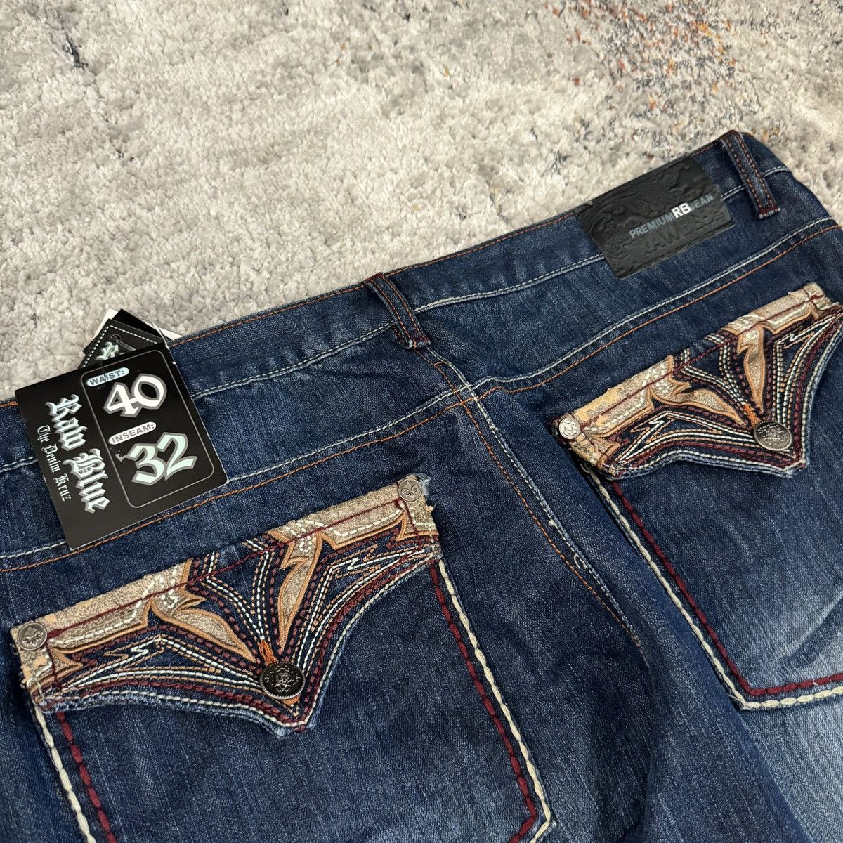 JNCO × Japanese Brand × Vintage Crazy Vintage y2k Raw blue baggy wide leg embroidered jeans Size US 40 / EU 56 - 3 Thumbnail