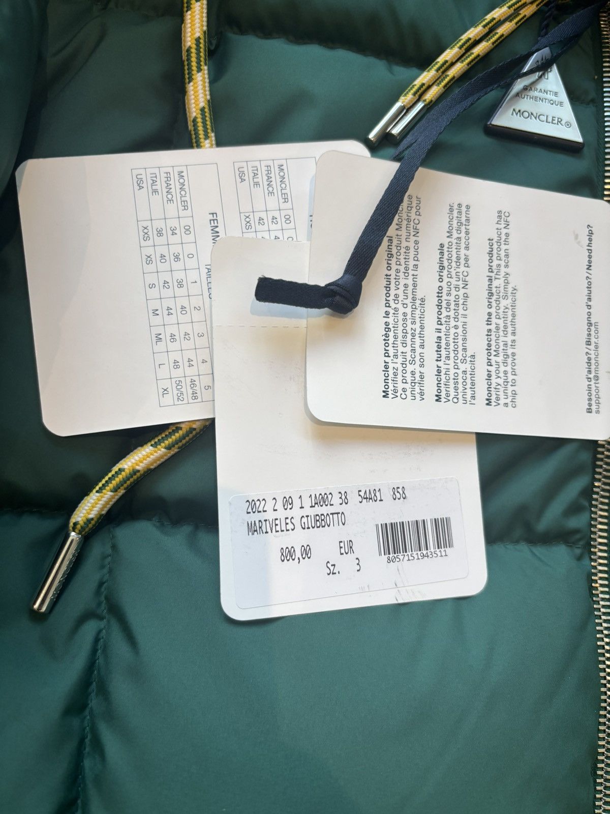 Moncler MONCLER MARIVELES GIUBBOTTO DOWN JACKET (GREEN) Size US L / EU 52-54 / 3 - 6 Thumbnail