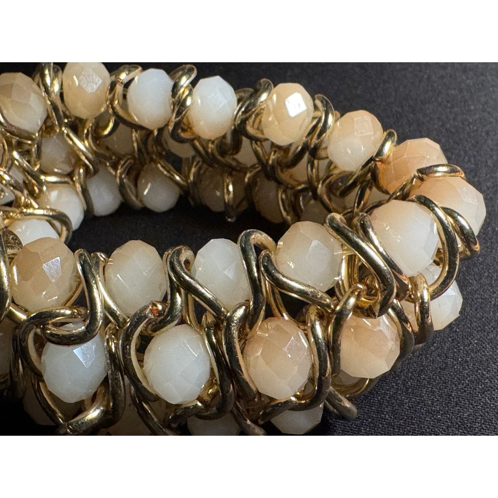 Other Gold Tone Link & Beaded Stretch Bracelet Glass Faceted Beads Size ONE SIZE - 4 Thumbnail
