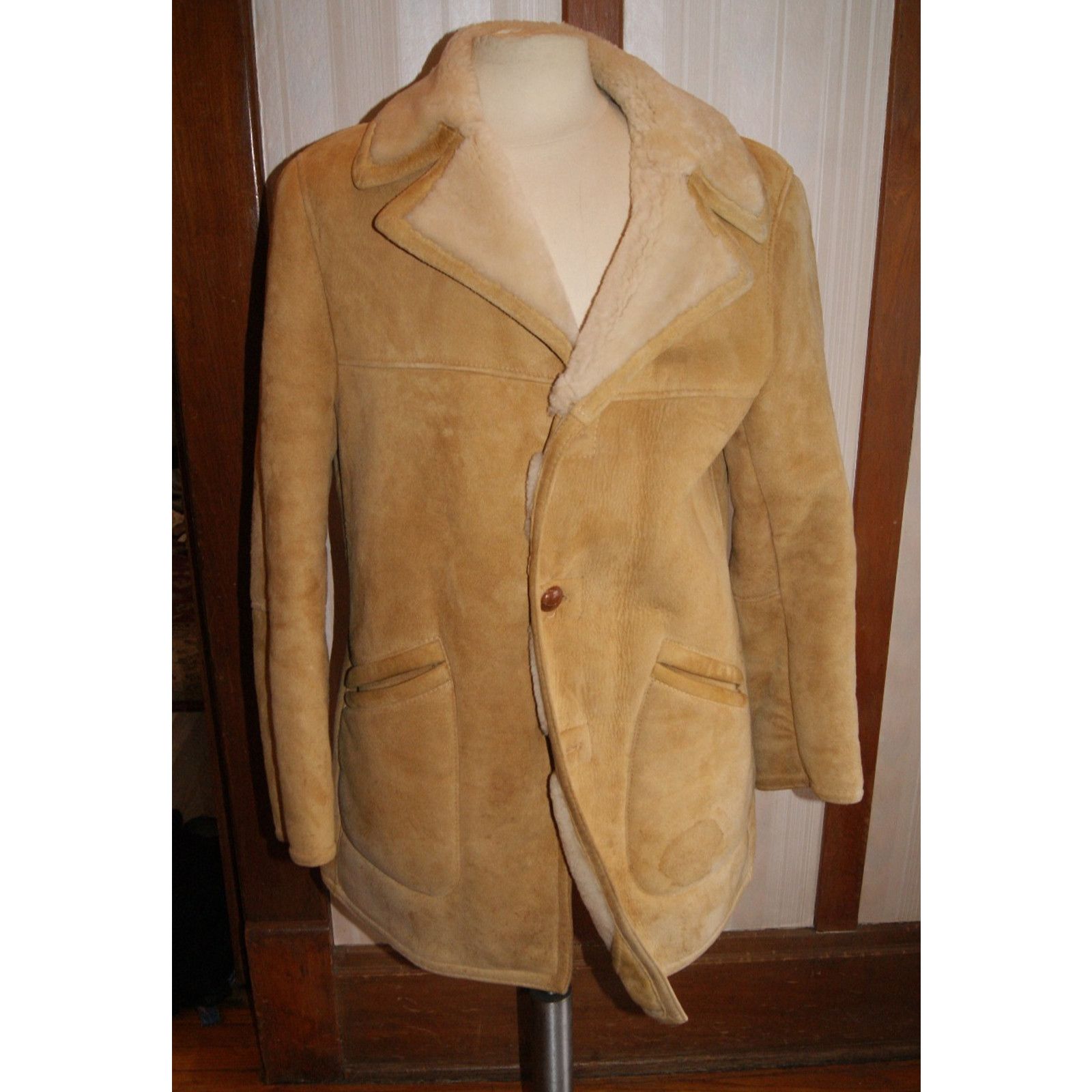 Vtg Shearling Sheepskin Marlboro Ranch Leather Coat 40 USA