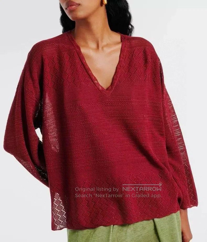 Loro Piana LORO PIANA Red Cashmere Openwork Knit Top Size XS / US 0-2 / IT 36-38 - 5 Thumbnail