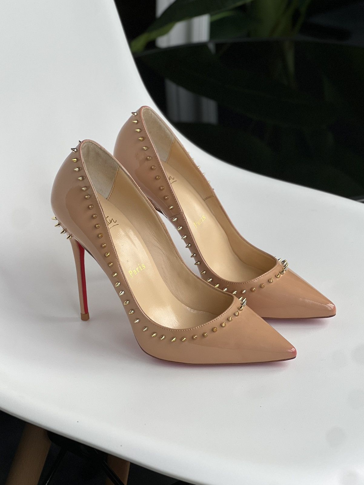 Christian Louboutin Christian Louboutin Nude Patent Spiked Heels Size 37 Size US 7 / IT 37 - 2 Thumbnail