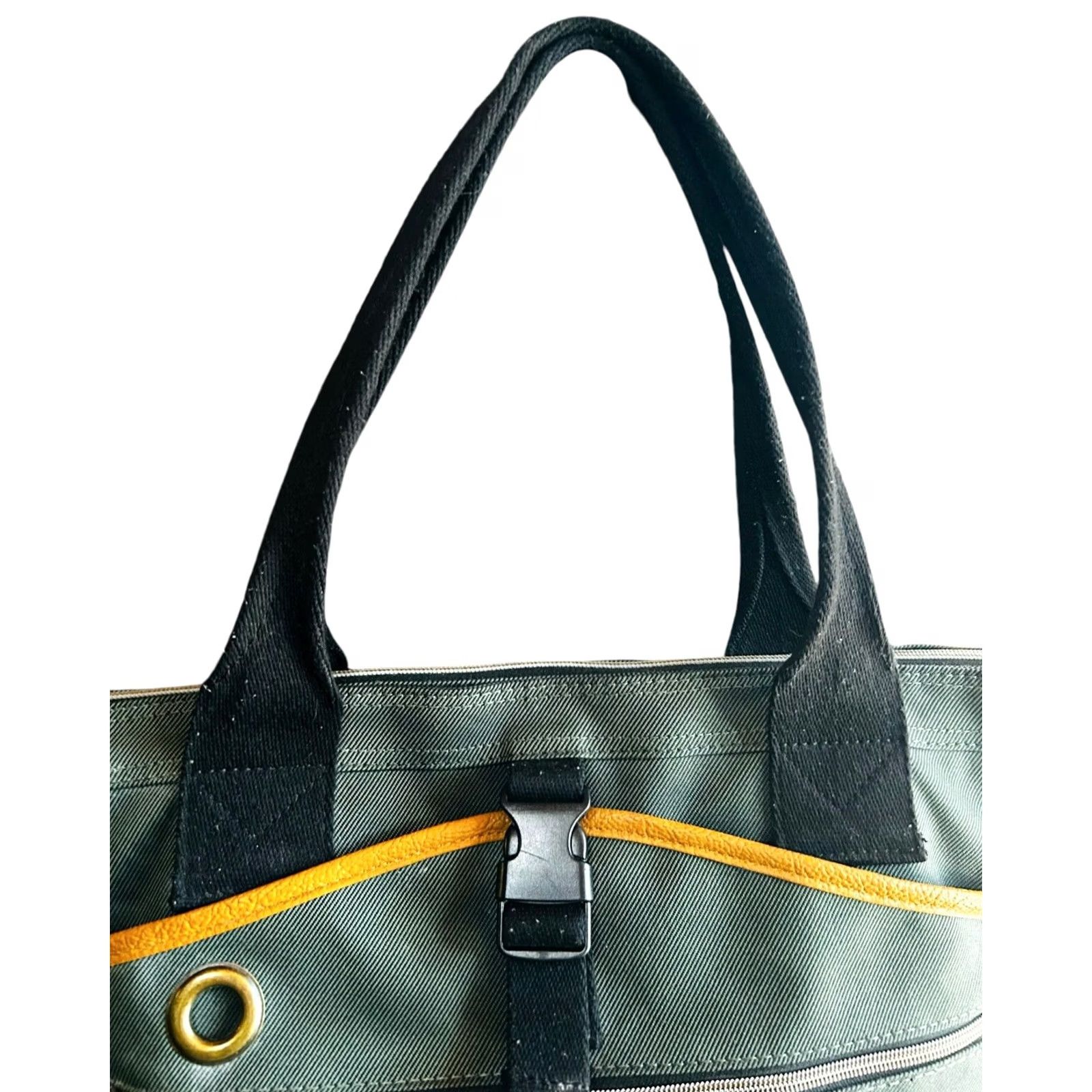 Vintage VINTAGE? No. Bianchi Tote Canvas Travel Weekend Bag Green Brown Shoulder Handbag Green Brown Zip Inner Pockets 20in 12in 6in Women Adults Size ONE SIZE - 5 Thumbnail