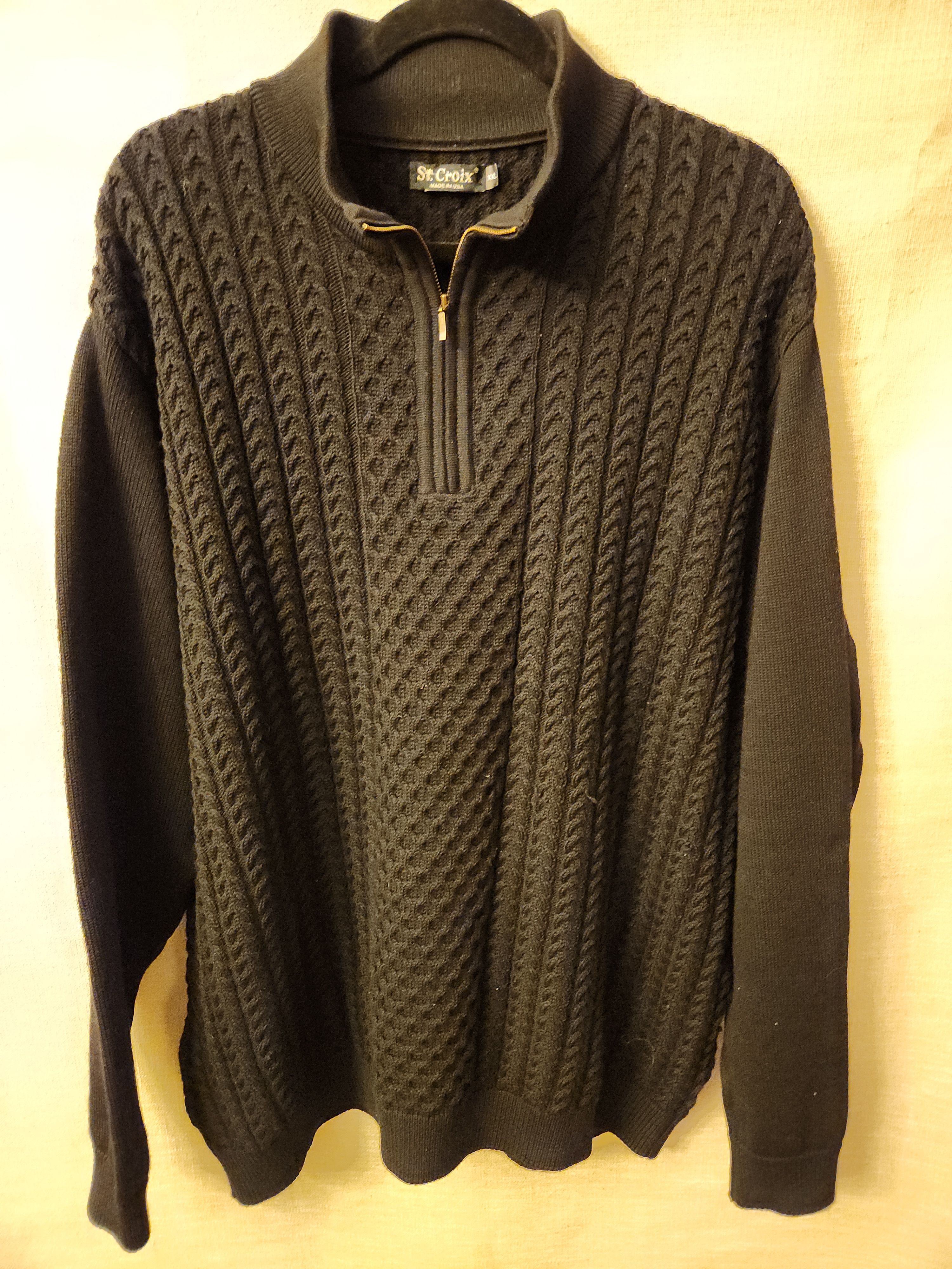 St. Croix Vintage Men's 100% Wool 1/4 Zip Cable Knit Pullover Sweater Size US XXL / EU 58 / 5 - 1 Thumbnail