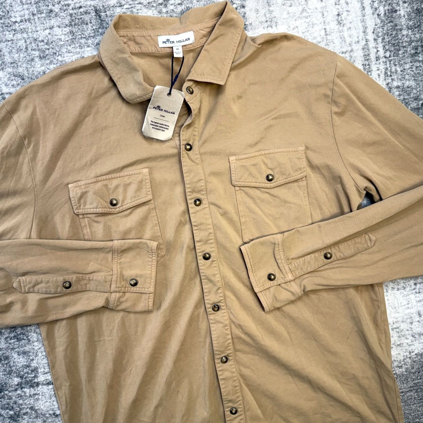 Peter Millar Peter Millar Shirt Men Medium Sand Crown Lava Wash Jersey Pearl Snap Stretch NEW Size US M / EU 48-50 / 2 - 2 Thumbnail