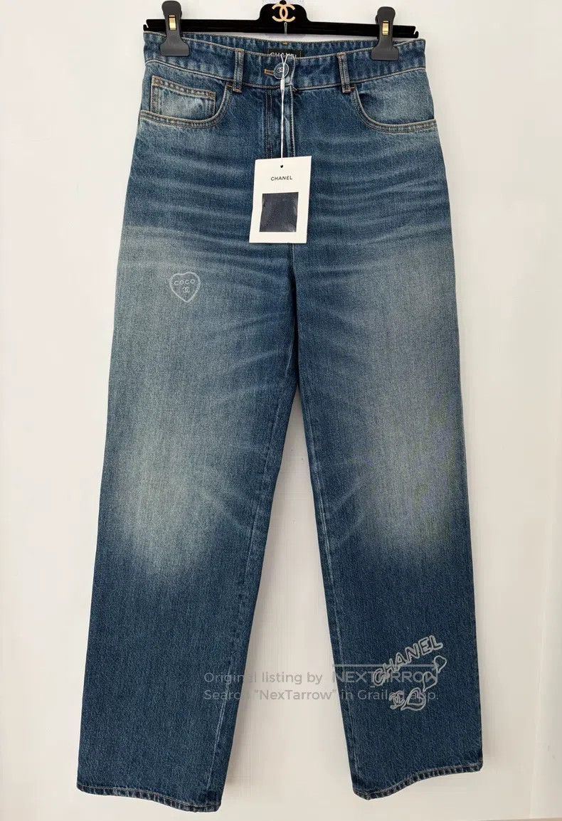 Chanel Chanel Autumn and winter love embroidery graffiti blue str Size 25" / US 0 / IT 36 - 1 Thumbnail