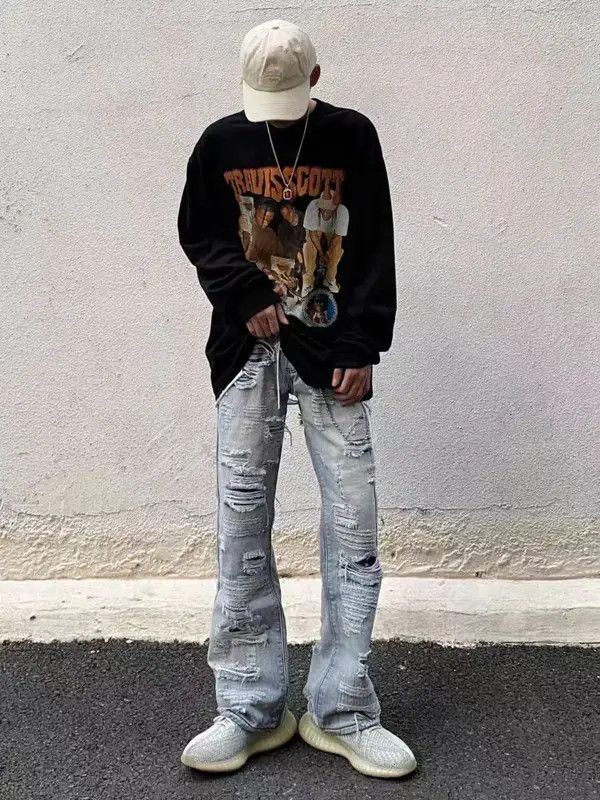 Japanese Brand VIBE Street hip hop washed random ripped loose jeans Size US 32 / EU 48 - 2 Thumbnail
