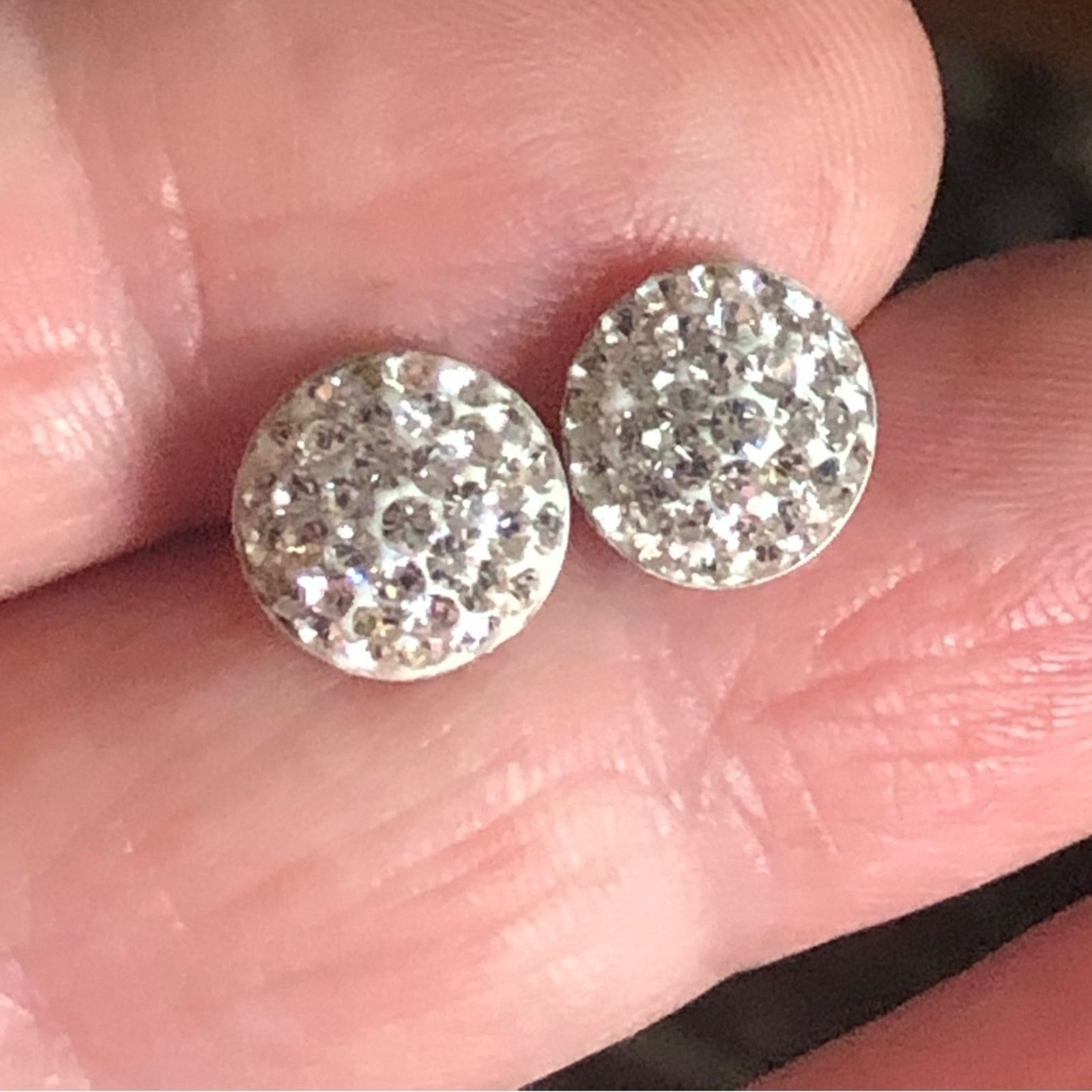 Jewelry 10mm pave rhodium plated sparkle stud post earrings Size ONE SIZE - 2 Thumbnail