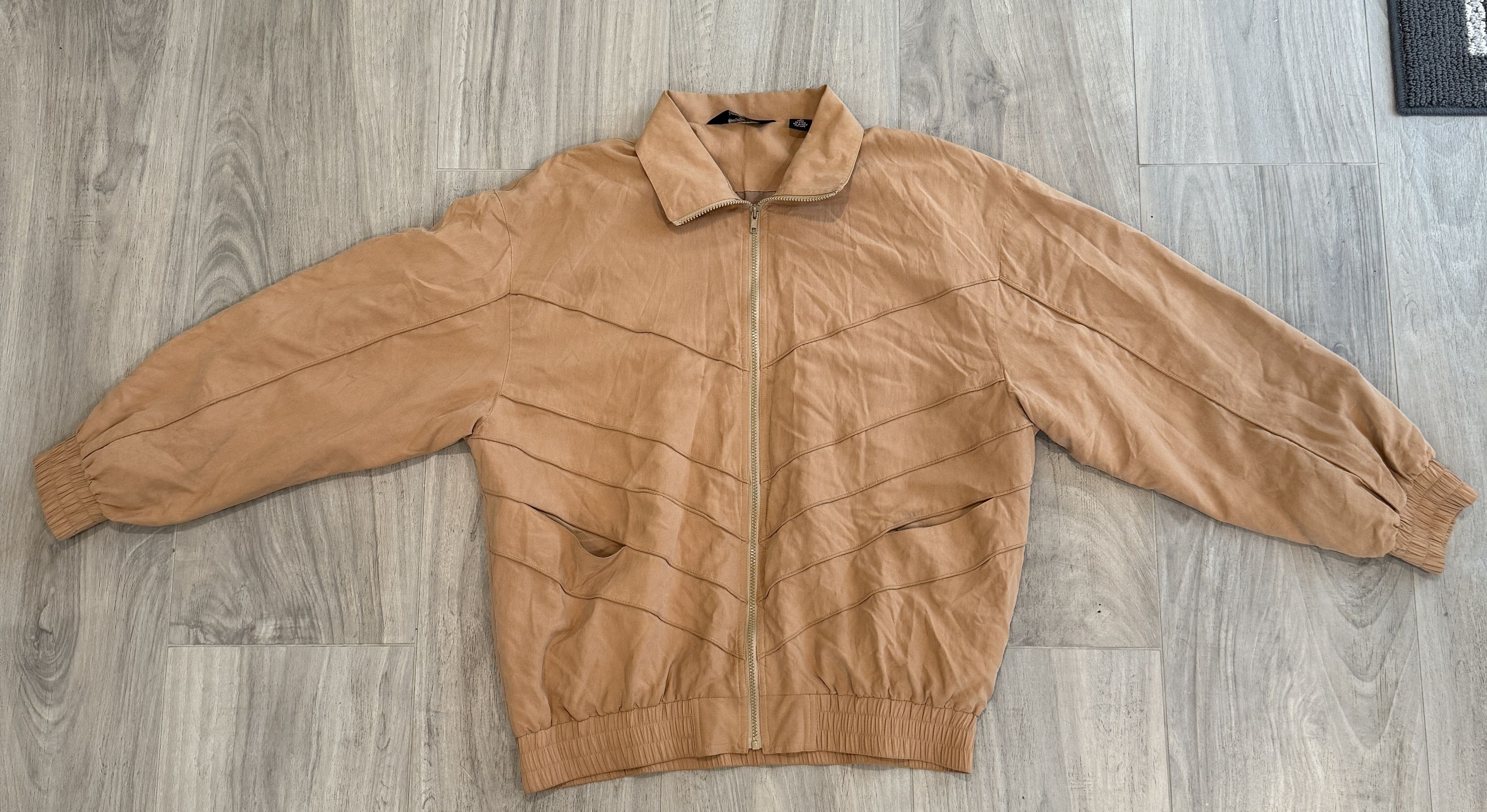 Vintage Silk Genelli Bomber Windbreaker Jacket Beige Large