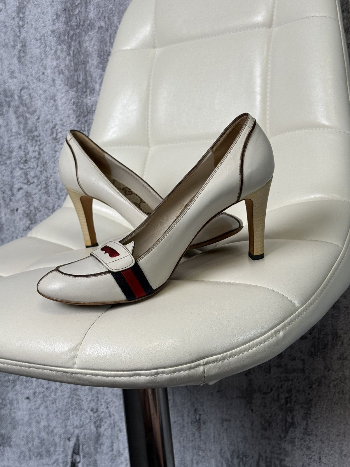 Gucci Gucci Leather Lifford Penny Loafer Pumps Web Stripe Heels Size US 9.5 / IT 39.5 - 11 Thumbnail