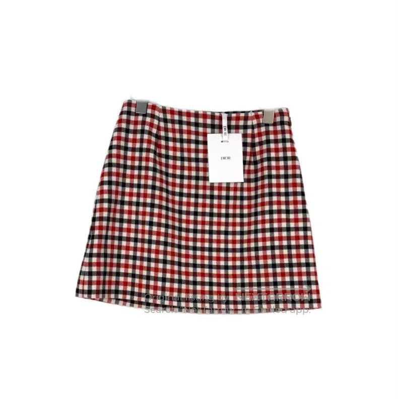 Dior Dior Red small plaid wool tweed skirt Size 24" / US 00 / IT 34 - 1 Thumbnail