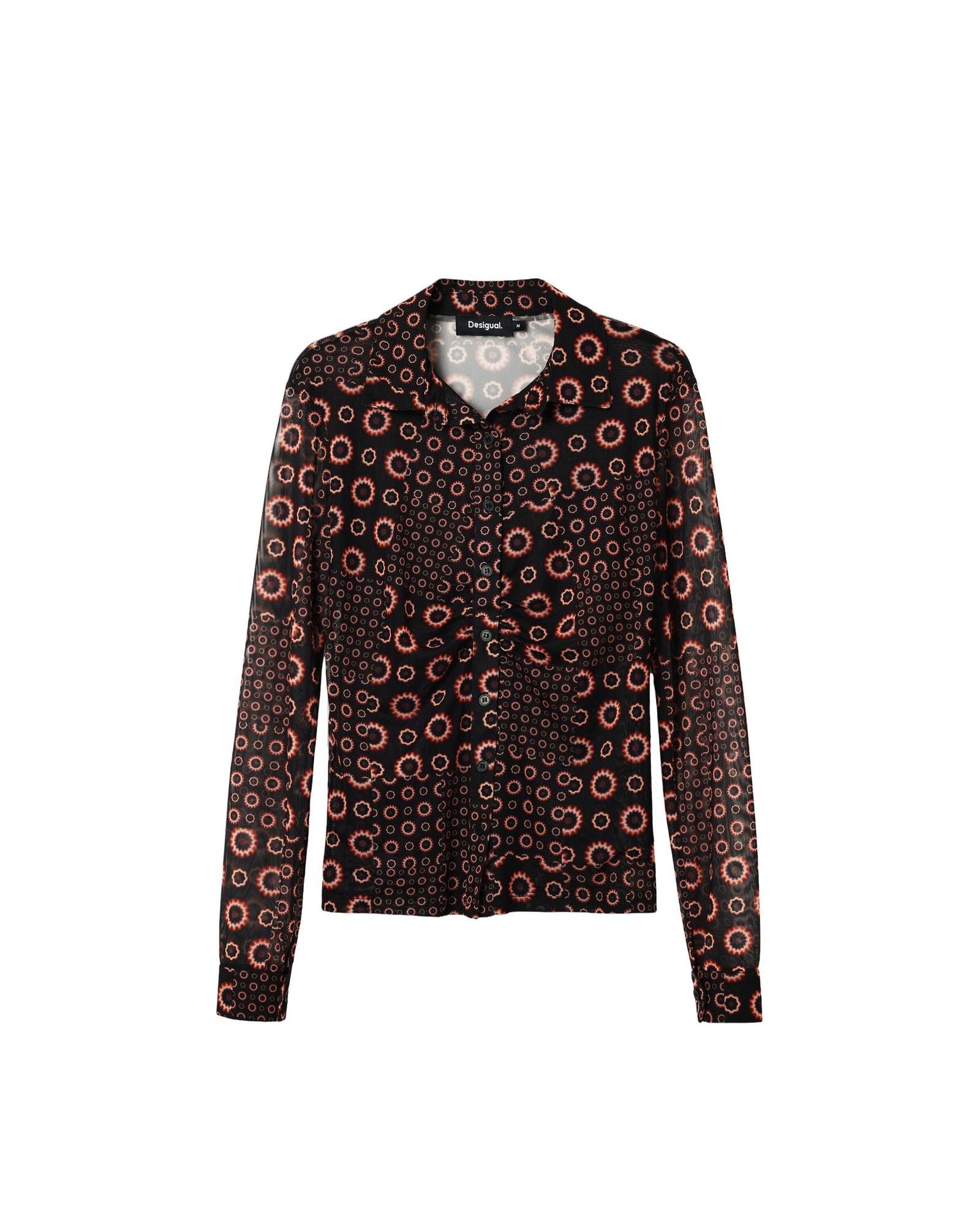 Image of Desigual Printed Long Sleeve T-Shirt With Button Fastening in Black, Women's (Size XS)