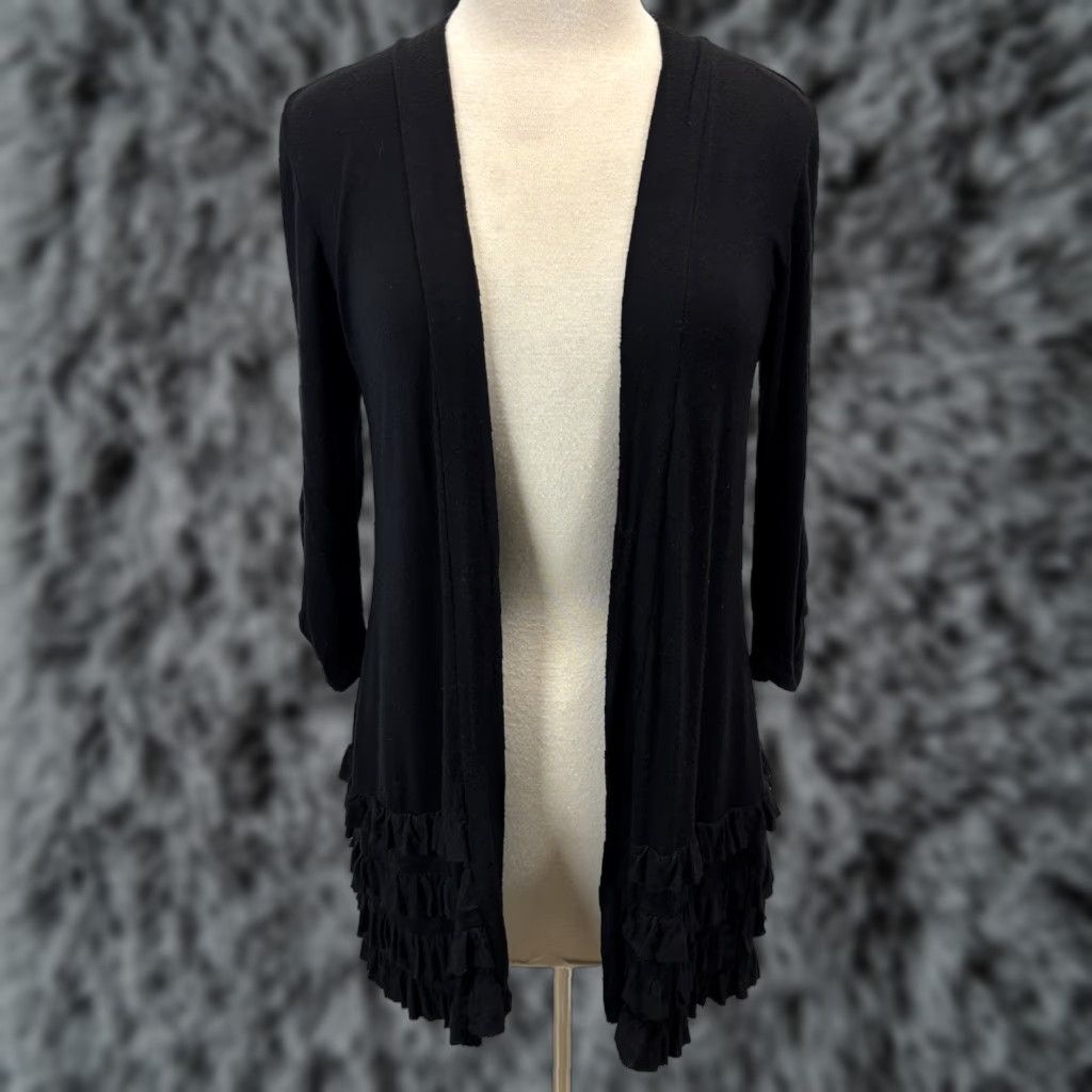 Vintage Soma Intimates Cardigan Shirt Top Sz Small Women’s Black Tiered Ruffles Open Size S / US 4 / IT 40 - 1 Thumbnail