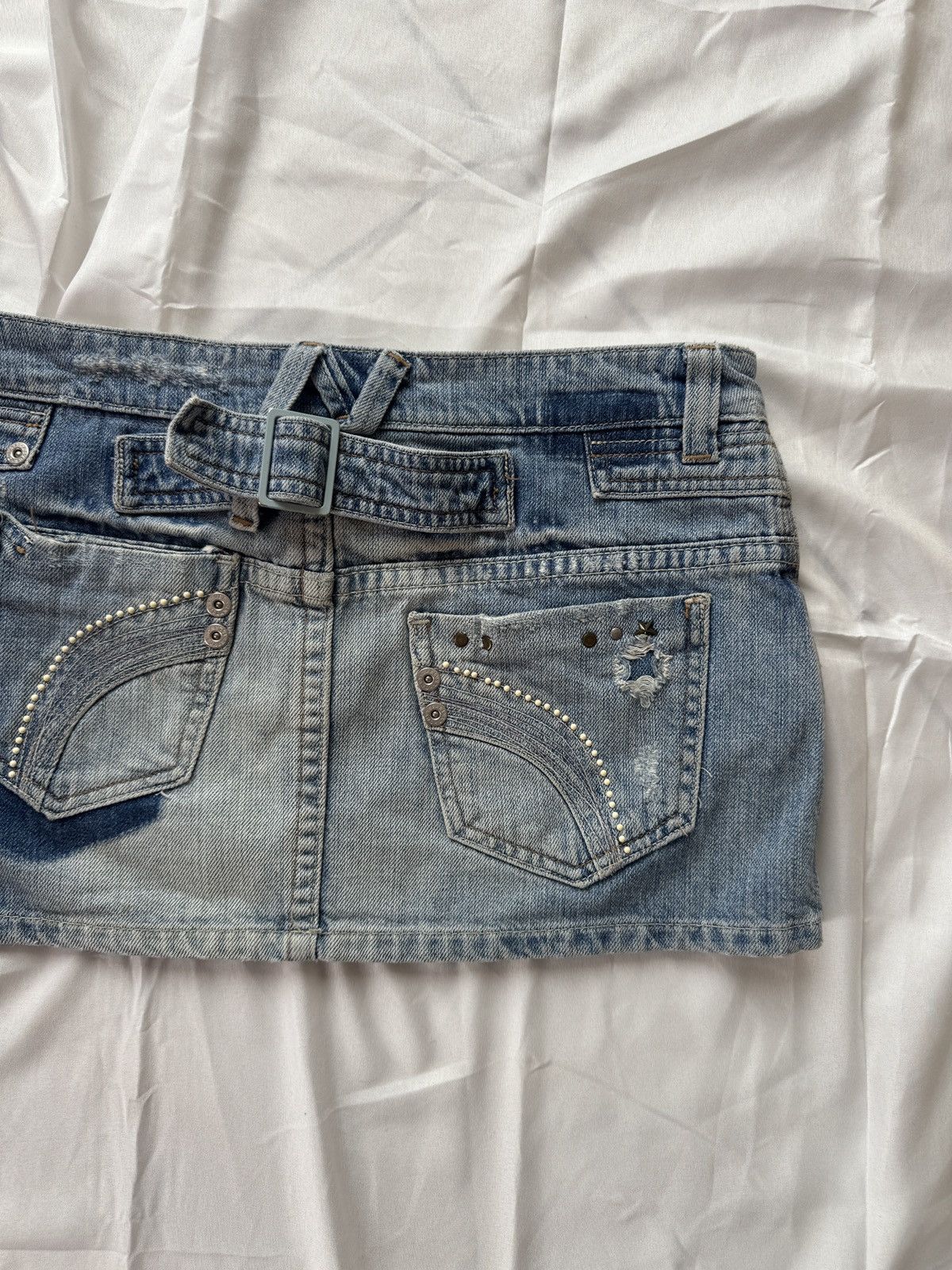Hysteric Glamour Y2K Super Sexy Vintage Distressed Denim Mini Skirt Size 32" / US 10 / IT 46 - 3 Thumbnail