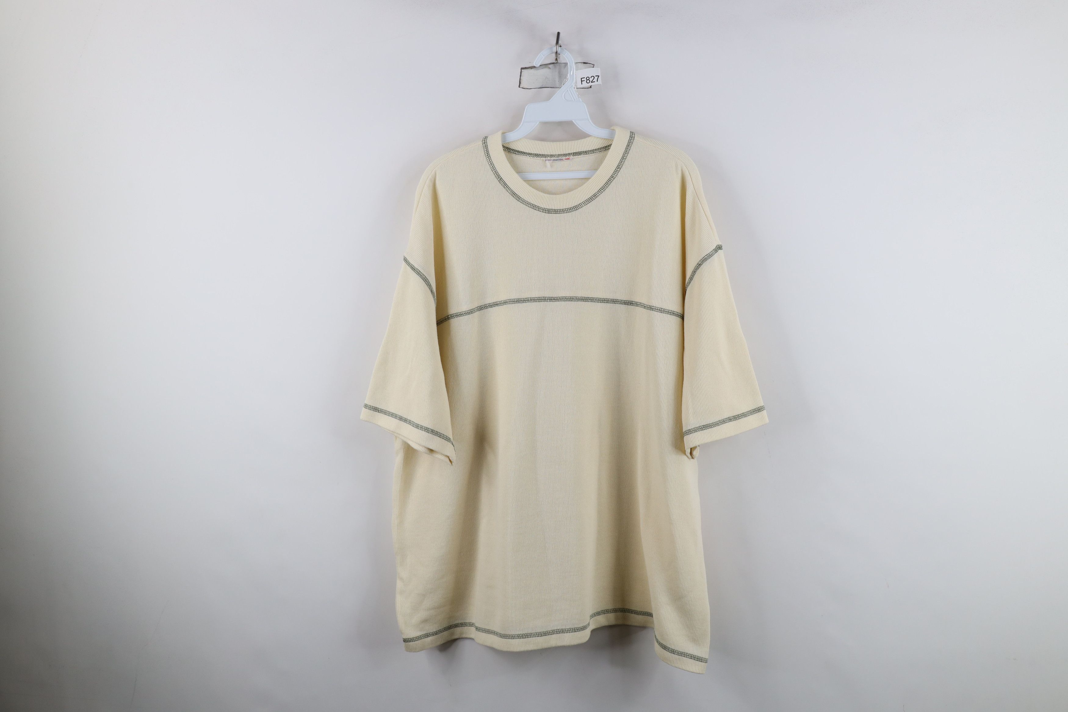 Vintage Vintage 90s Streetwear Thermal Waffle Knit T-Shirt Cream Size US XXL / EU 58 / 5 - 1 Thumbnail