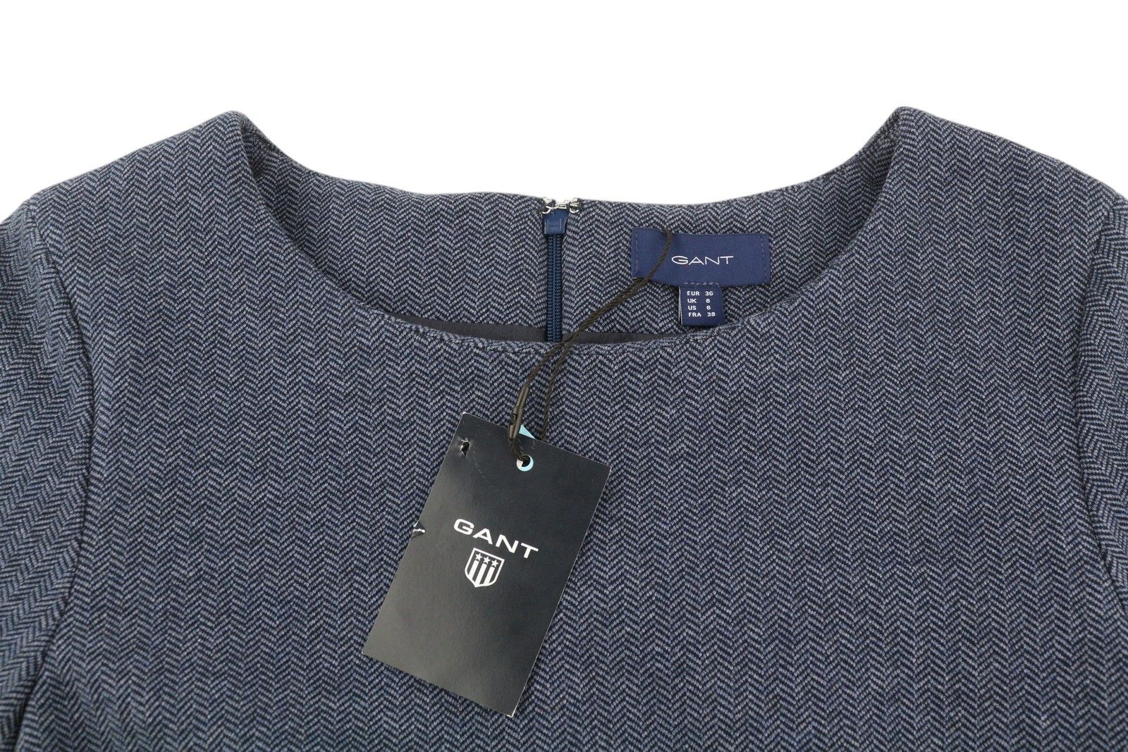 Gant HERRINGBONE JERSE EU36 Blue Round Neck Dress 85195 Size S / US 4 / IT 40 - 4 Thumbnail