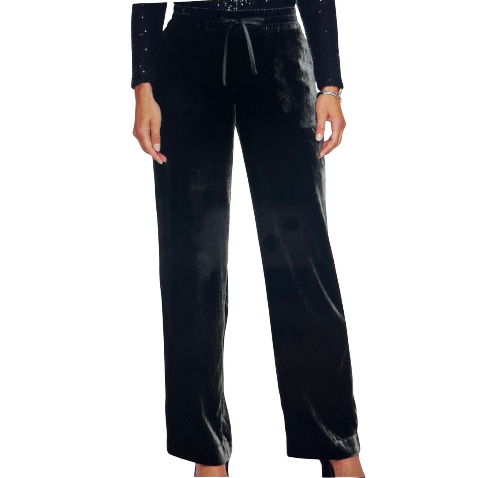 Talbots Talbots Straight Leg Black Velvet Pull-on Pants Whimsygoth Size 32" / US 10 / IT 46 - 6 Thumbnail