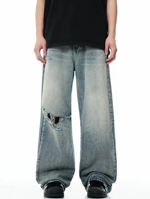 Japanese Brand × Jean Pants American retro ripped wide-leg blue washed jeans y2k Size US 32 / EU 48 - 1 Thumbnail