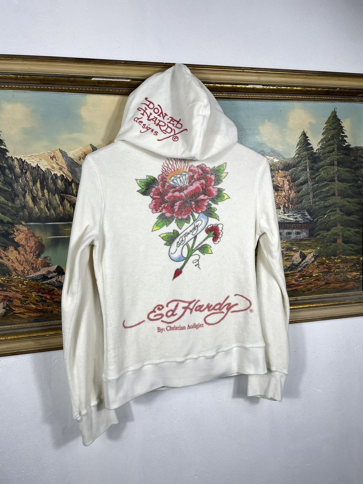 Christian Audigier × Ed Hardy × Vintage Ed Hardy Retro 00s Hoodie Velvet Cyber Affliction Grunge Size US XS / EU 42 / 0 - 7 Thumbnail