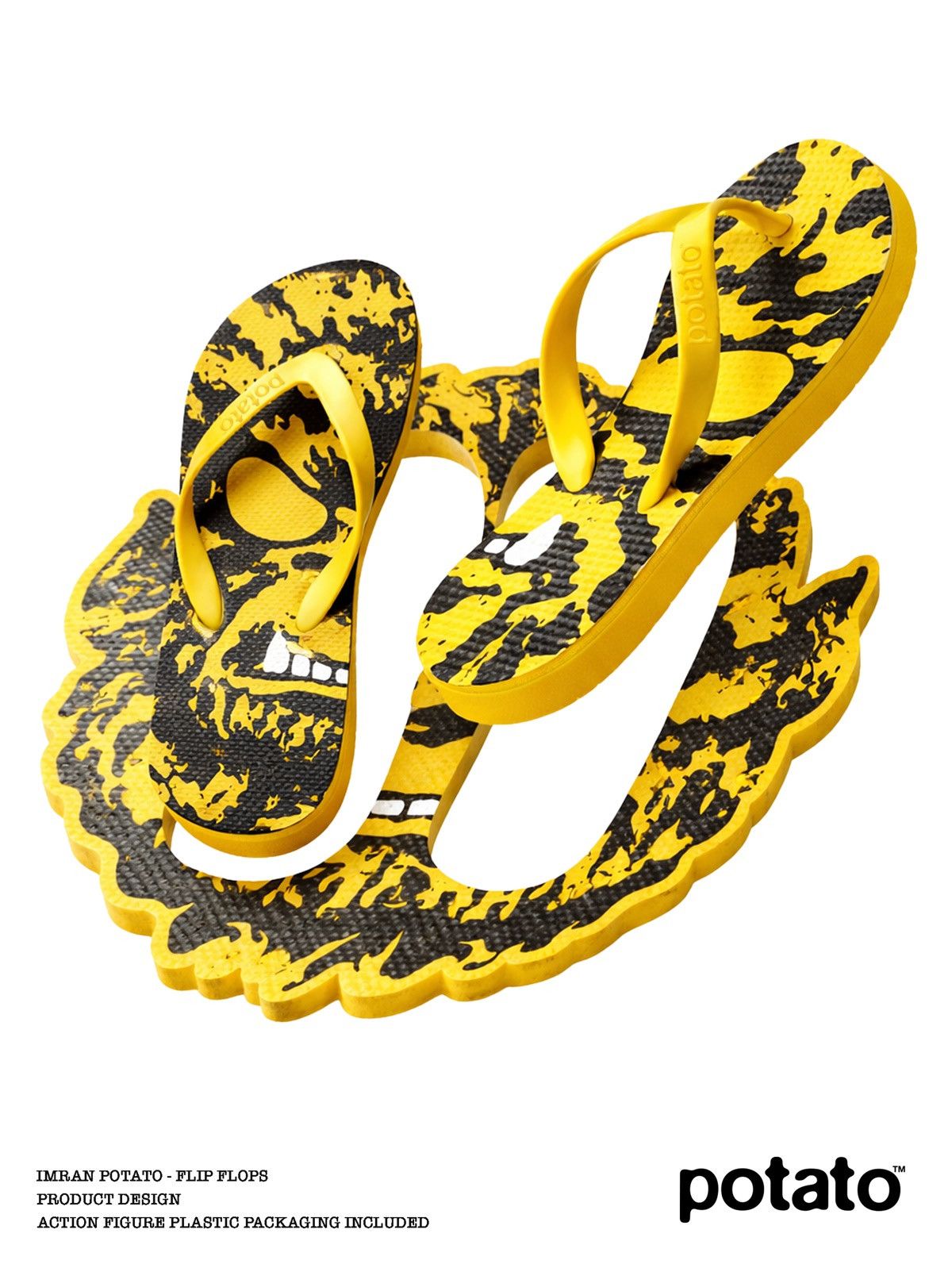Imran Potato Imran Potato Flip Flops Yellow Mask Logo RARE Size US 11 / EU 44 - 3 Thumbnail