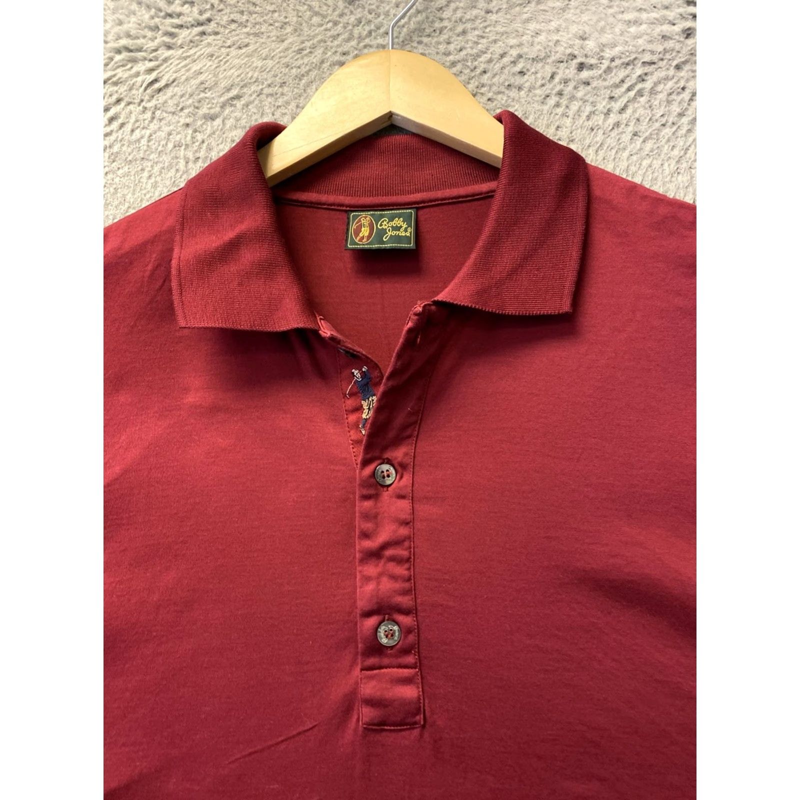 Vintage Bobby Jones Polo Golf Shirt Men’s Large Maroon Cotton Knit Short Sleeve Button Collar Logo Made in Italy /0705 Size US L / EU 52-54 / 3 - 2 Thumbnail