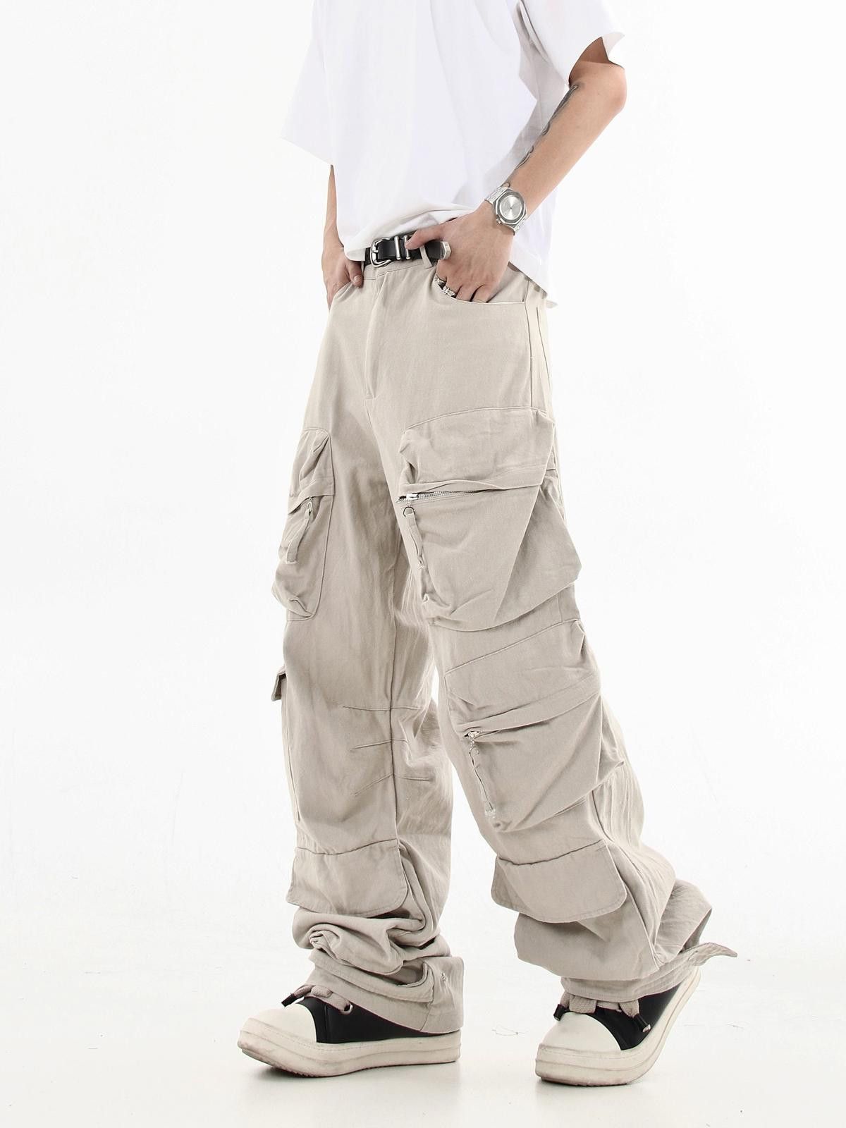 Japanese Brand Beige Baggy Multi Pocket Pleated Cargo Pants Size 28" / US 6 / IT 42 - 5 Thumbnail